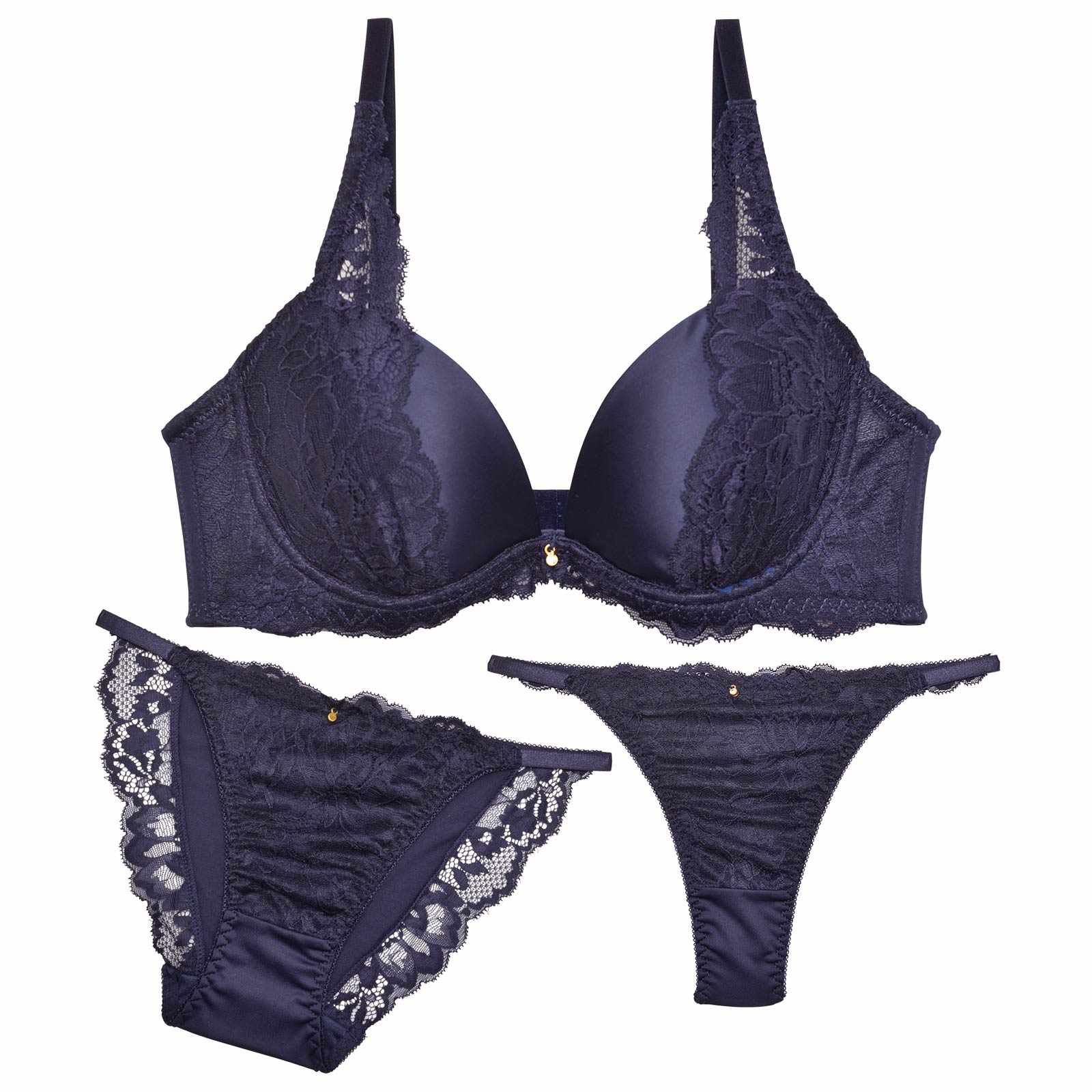 【3点セット】レーシィマットサテン育乳脇高ブラジャー&フルバック&Tバックショーツ