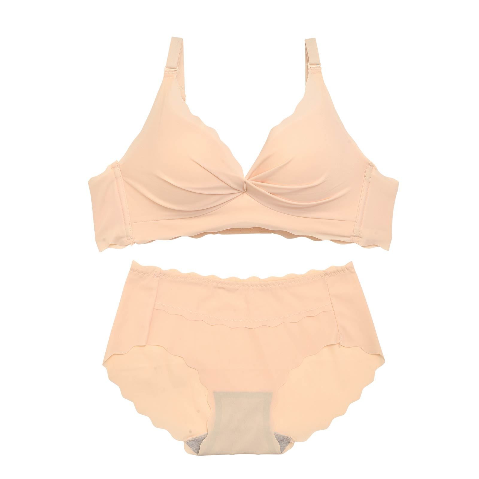 【ノンワイヤー】ヌーディシンプルレースブラジャー&フルバックショーツ