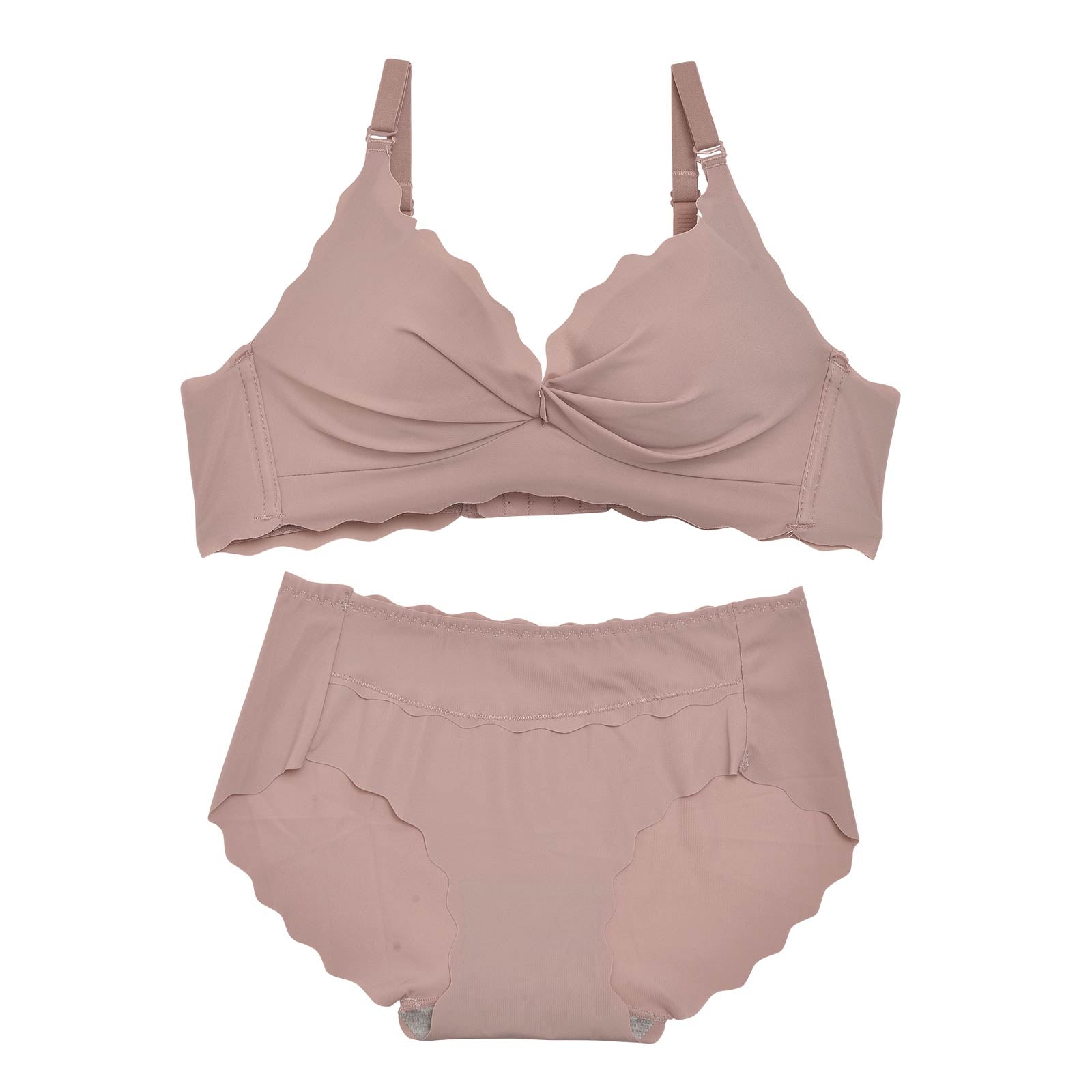 【ノンワイヤー】ヌーディシンプルレースブラジャー&フルバックショーツ