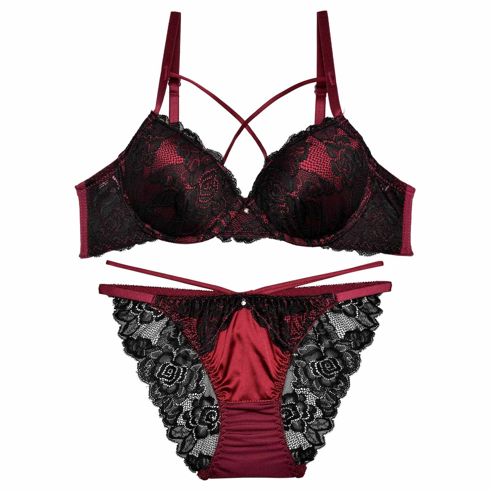 2/20再販!サテンflowerレースクロスコードブラジャー&バック透けフルバックショーツ - 【公式】247Lingerie