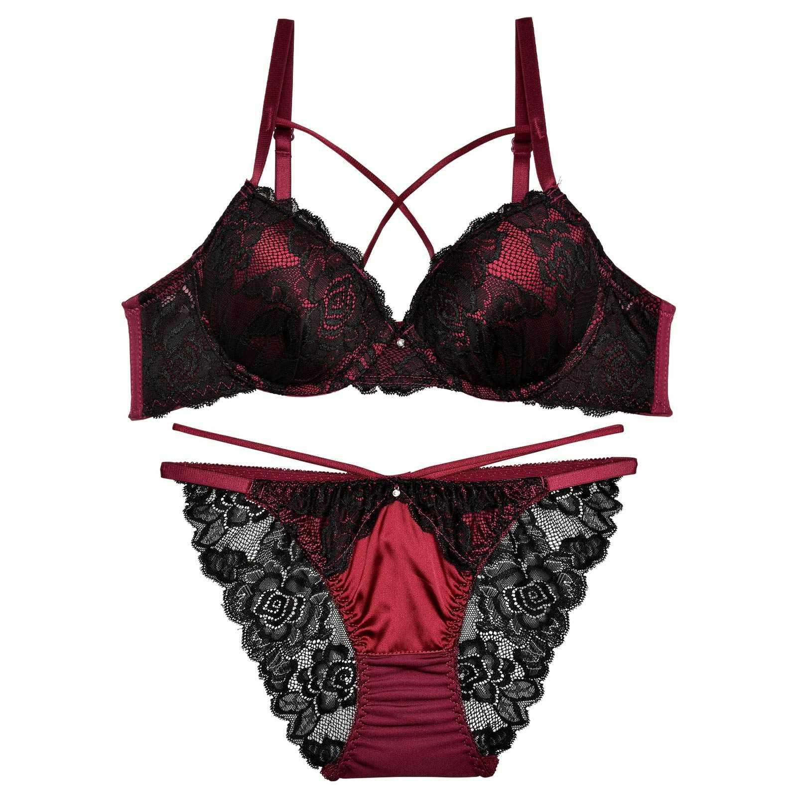 2/20再販!【EFサイズ】サテンflowerレースクロスコードブラジャー&バック透けフルバックショーツ - 【公式】247Lingerie