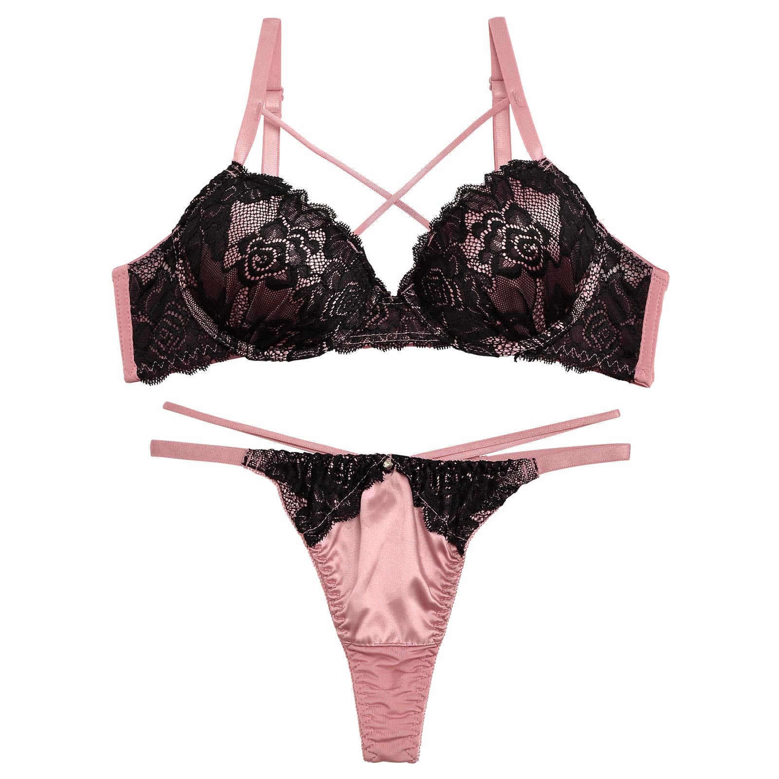 2/20再販!サテンflowerレースクロスコードブラジャー&Tバックショーツ - 【公式】247Lingerie