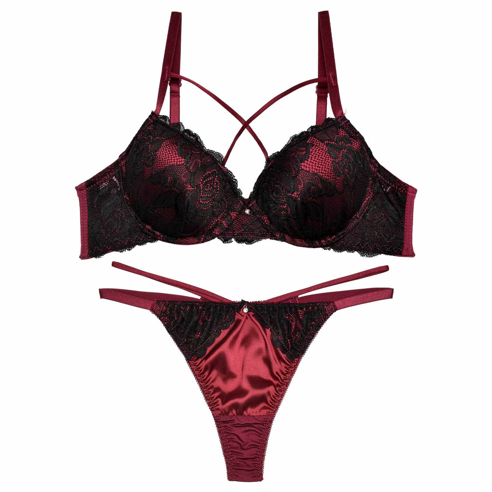 2/20再販!サテンflowerレースクロスコードブラジャー&Tバックショーツ - 【公式】247Lingerie