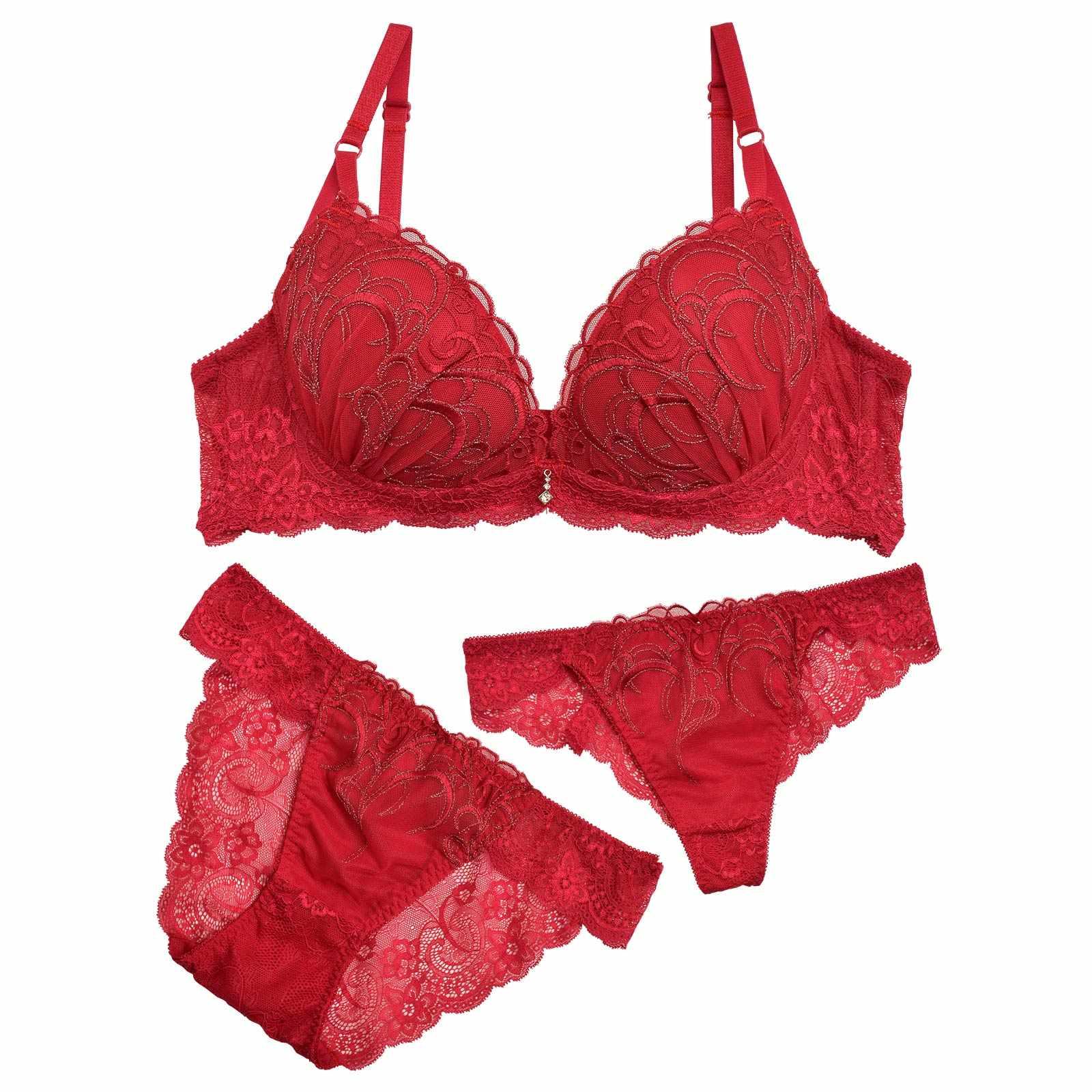 【3点セット】ナチュラルプティエンブロイダリーブラジャー&バック透けフルバックショーツ&Tバックショーツ - 【公式】247Lingerie