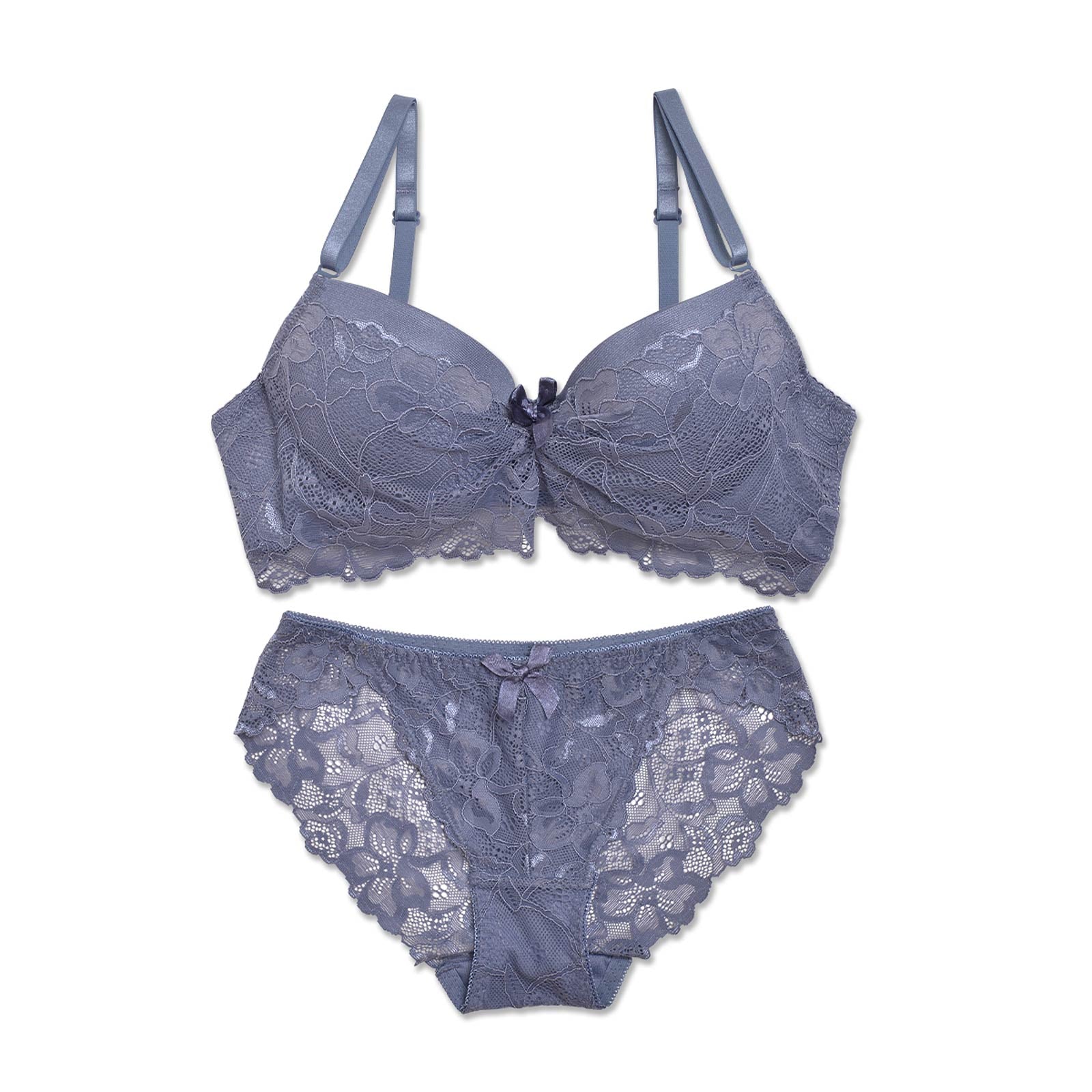 【EFサイズ】ワンカラーレイヤードレースブラジャー&バック透けフルバックショーツ