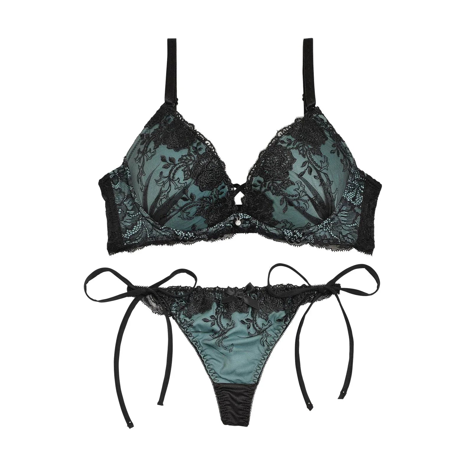 2/3再販!【三上悠亜着用】スモーキーカラー×ブラックフラワー刺繍ブラジャー&サイド紐Tバック - 【公式】247Lingerie