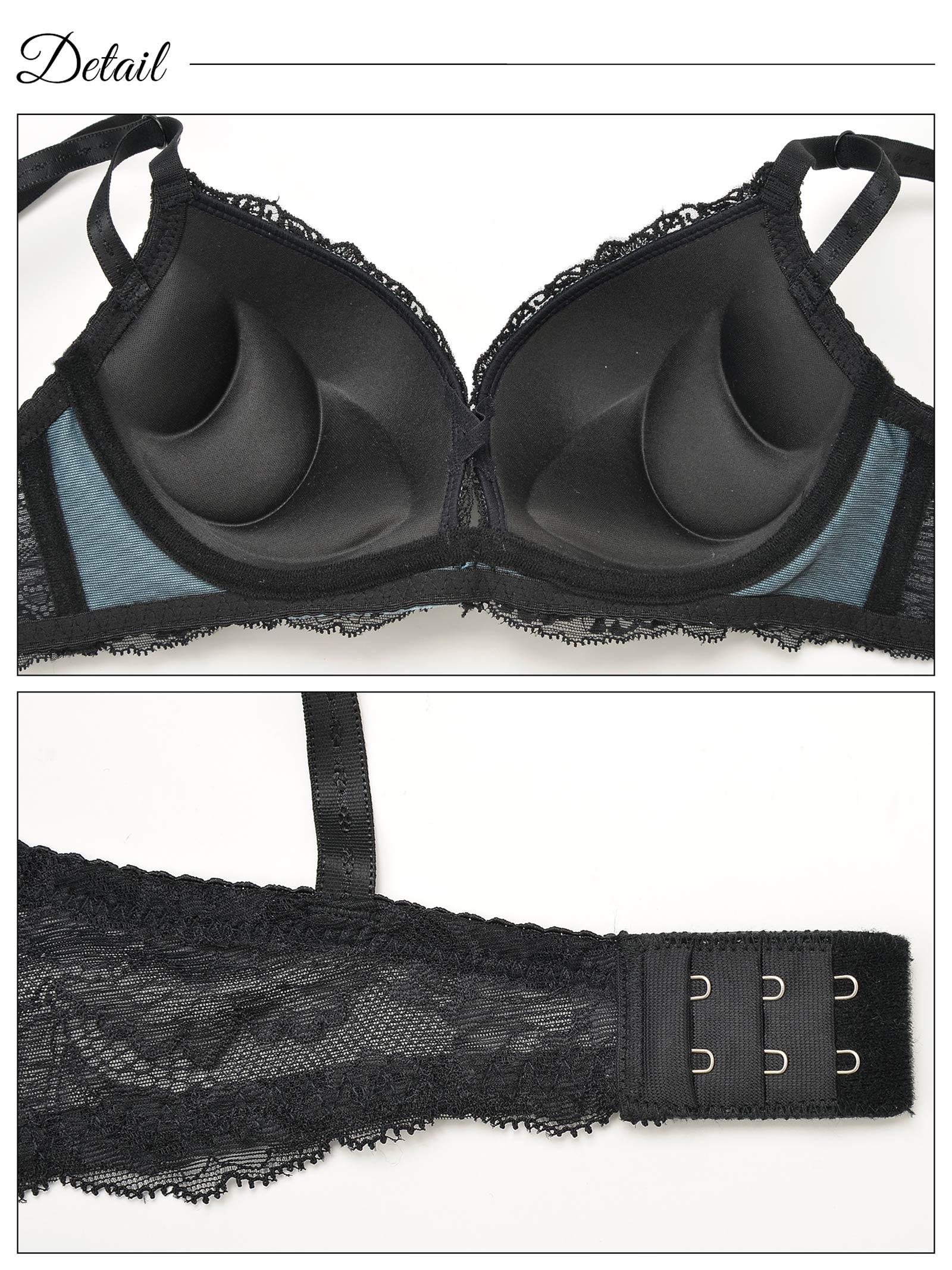 2/3再販!【ノンワイヤー】スモーキーカラー×ブラックフラワー刺繍ブラジャー&フルバックショーツ - 【公式】247Lingerie