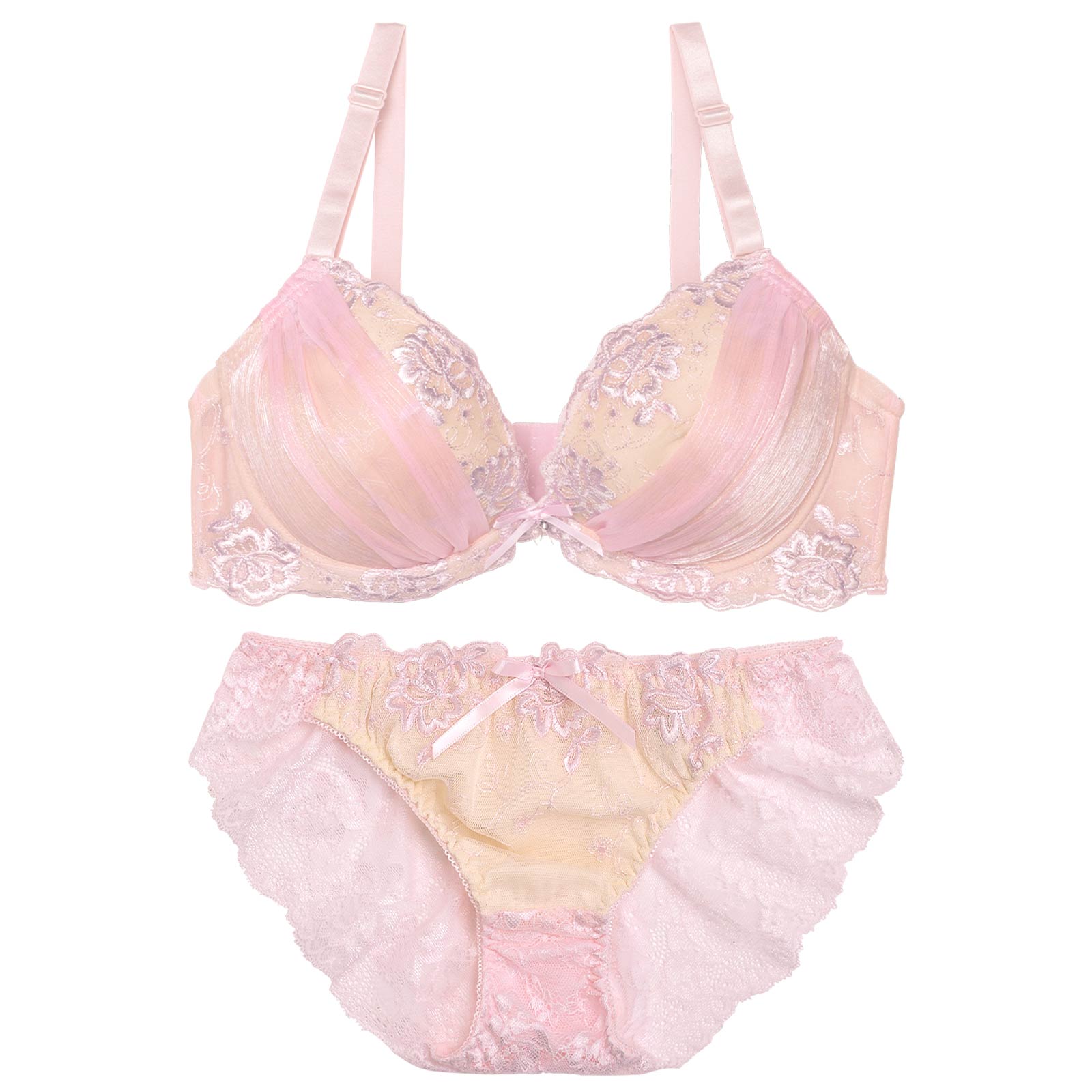 【三上悠亜着用】【EFサイズ】パステルレースxヌーディーブラジャー&バック透けフルバックショーツ