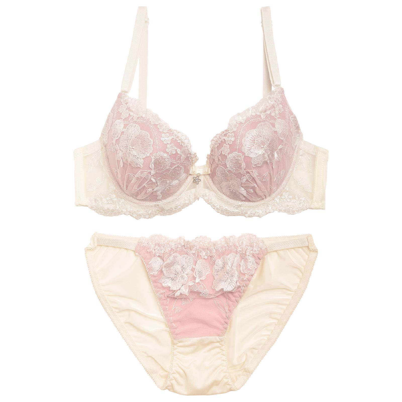 【三上悠亜着用】【EFサイズ】エレガンスフラワー刺繍ブラジャー&フルバックショーツ