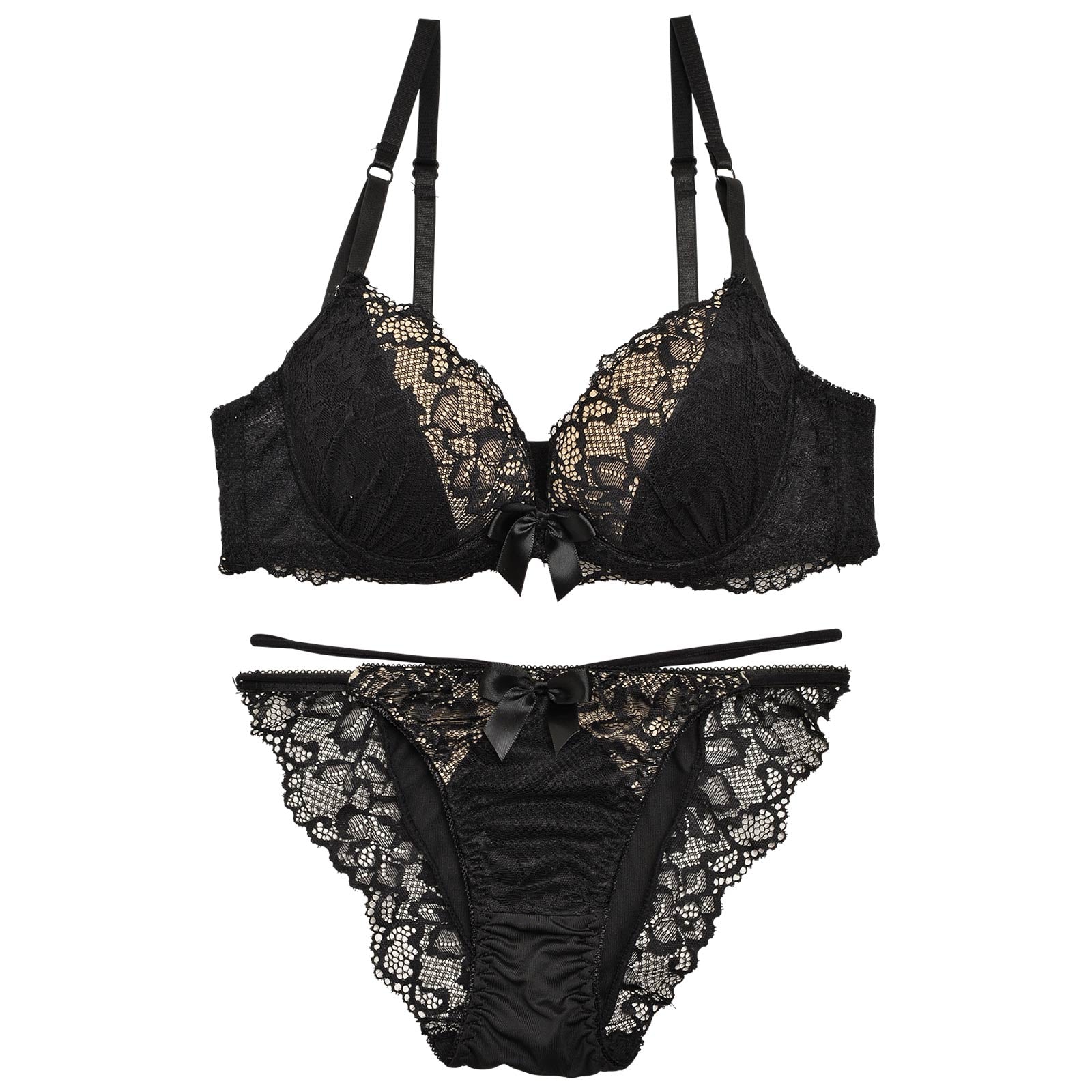 ヌーディーレースブラジャー&フルバックショーツ