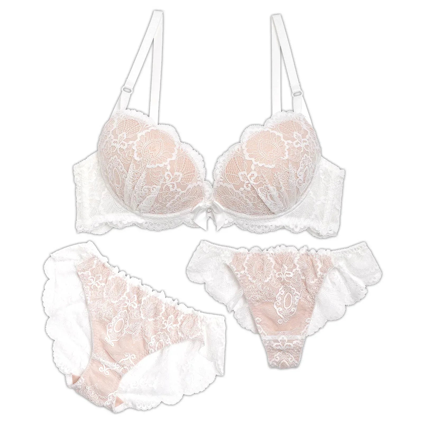 【EFサイズ】【3点セット】ヴィーナスヌーディブラジャー&バック透けフルバックショーツ&ハーフバックショーツ - 【公式】247Lingerie