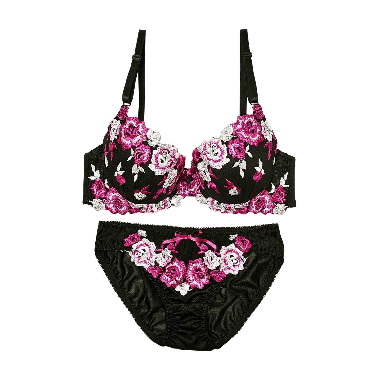 Rose刺繍ブラジャー&フルバックショーツ