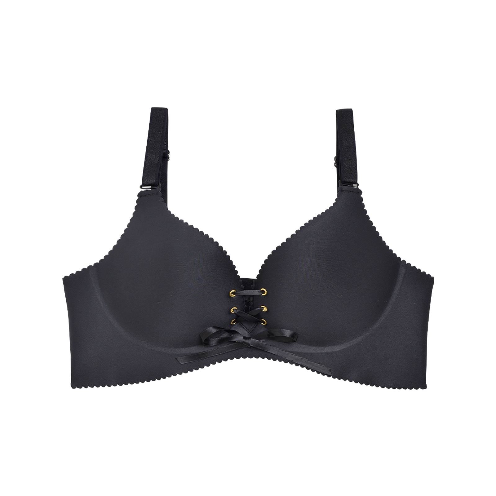 【ノンワイヤー】レースアップデザインx下厚カップシームレス育乳脇高コルセットブラジャー単品