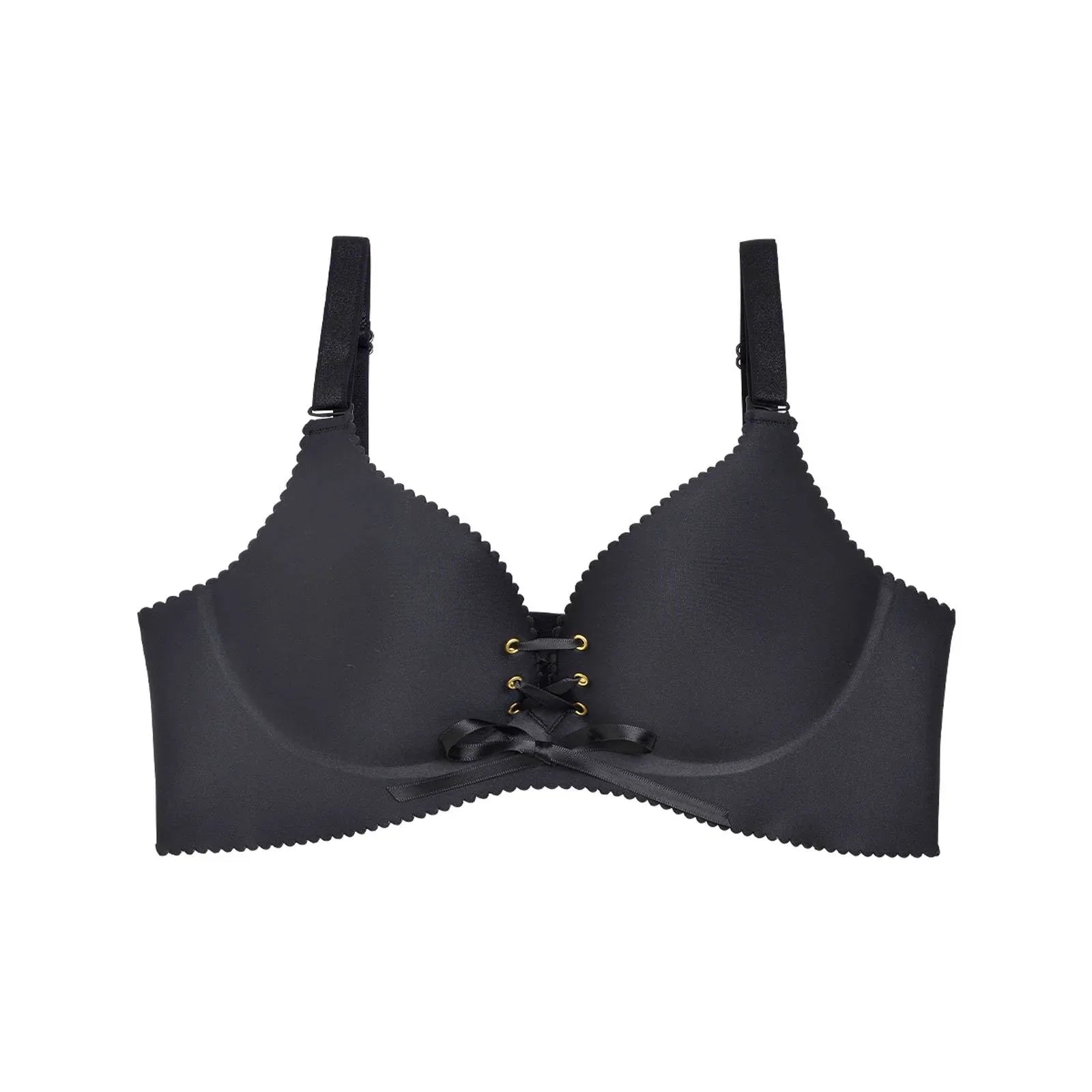 【ノンワイヤー】レースアップデザインx下厚カップシームレス育乳脇高コルセットブラジャー単品 - 【公式】247Lingerie