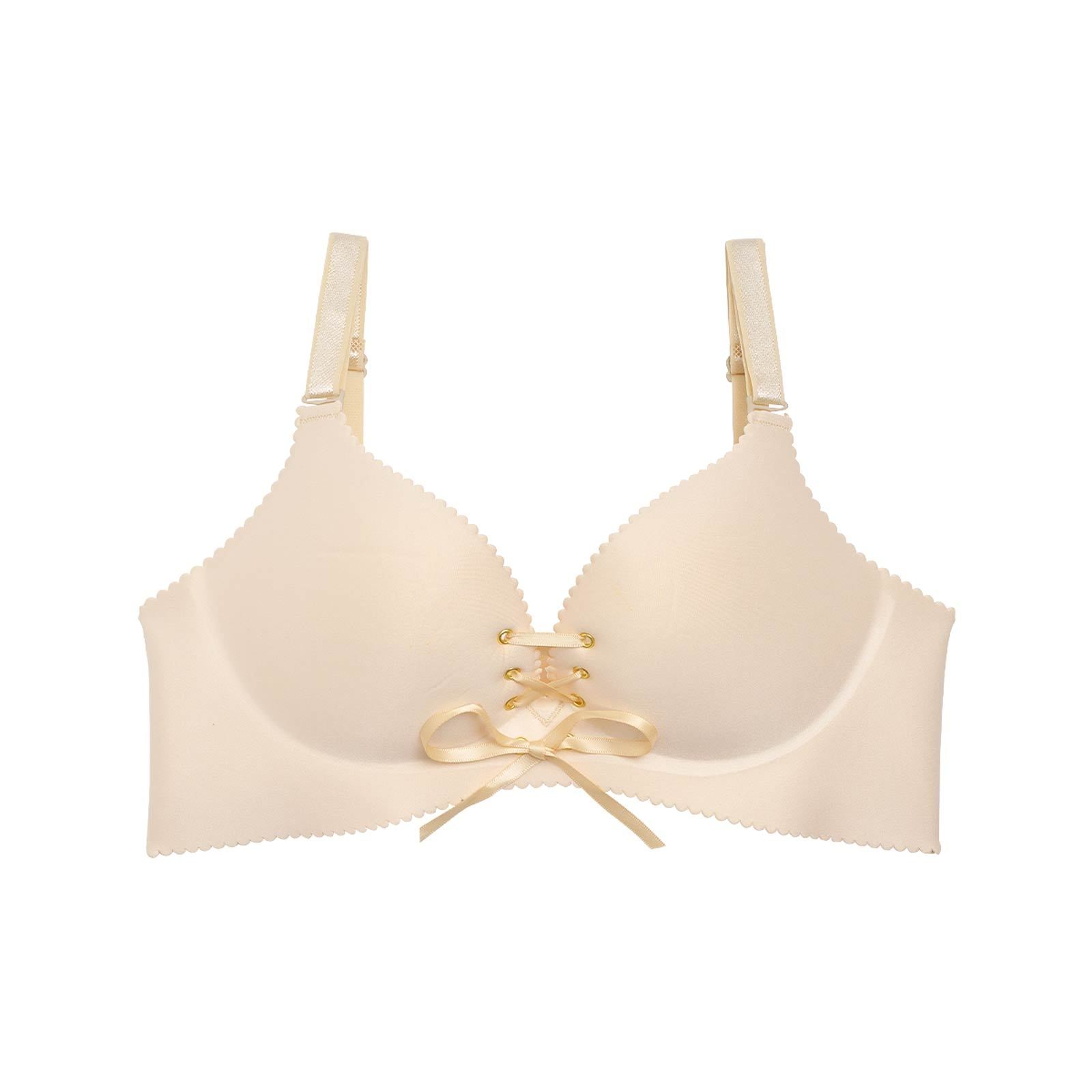 【ノンワイヤー】レースアップデザインx下厚カップシームレス育乳脇高コルセットブラジャー単品