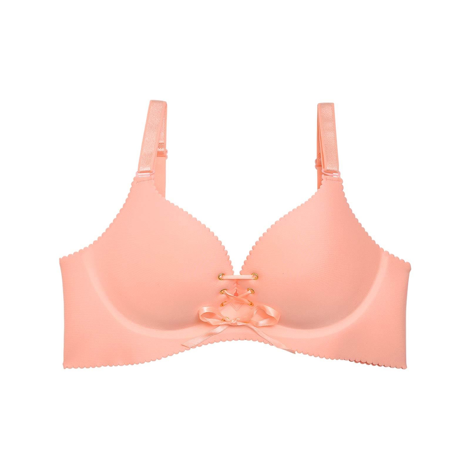 【ノンワイヤー】レースアップデザインx下厚カップシームレス育乳脇高コルセットブラジャー単品