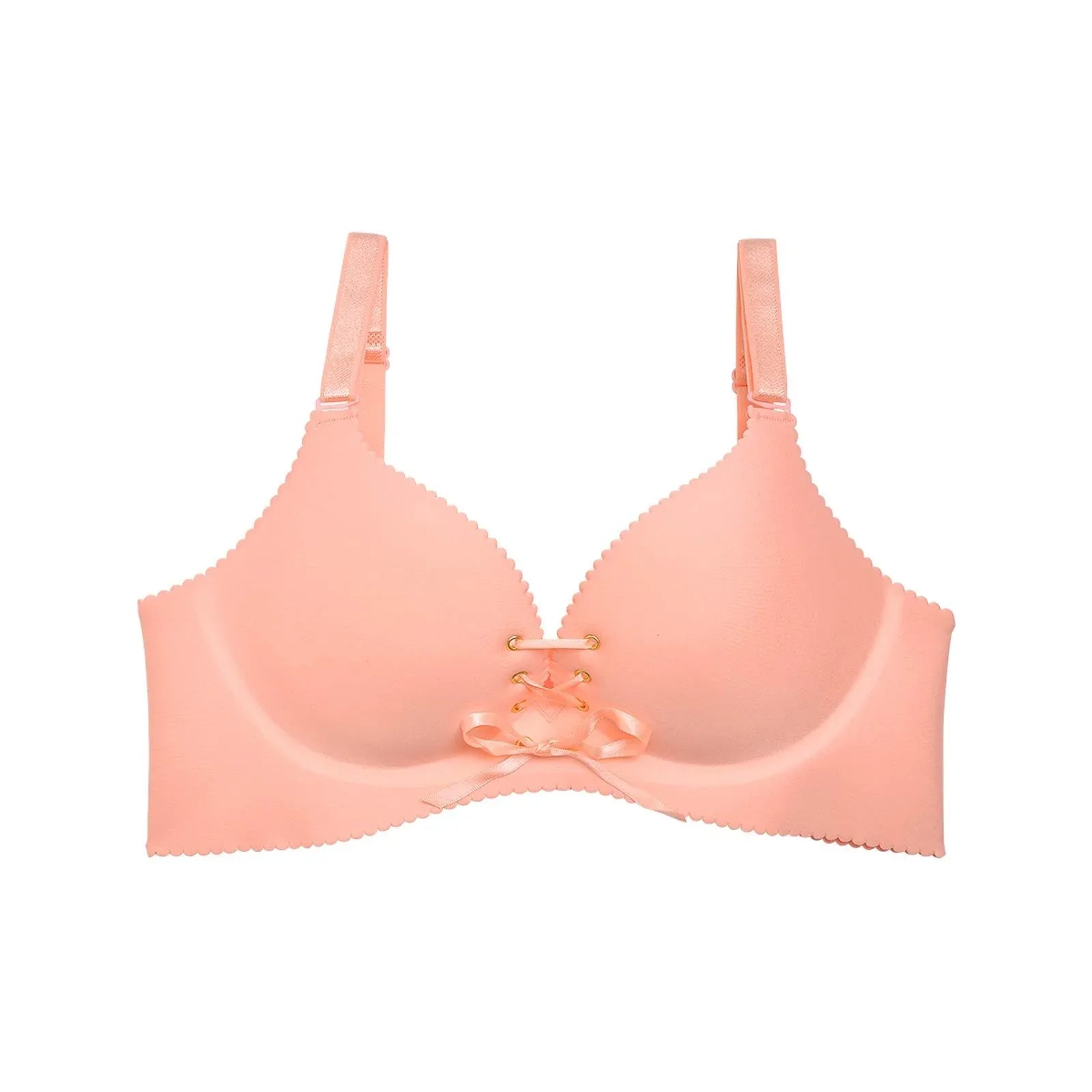 【ノンワイヤー】レースアップデザインx下厚カップシームレス育乳脇高コルセットブラジャー単品 - 【公式】247Lingerie