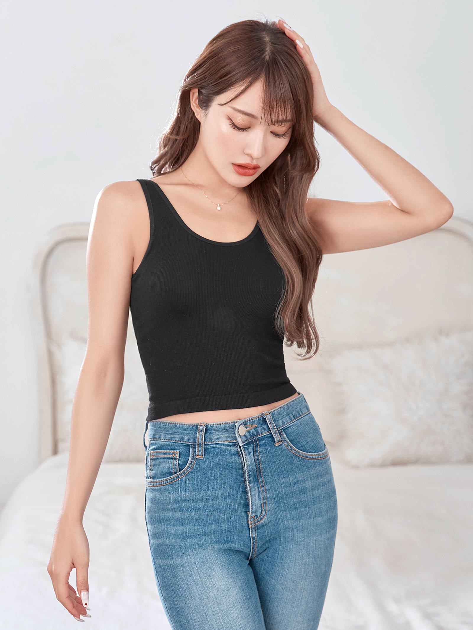 6/19新作!ワンカラーパイピングリブタンクトップ