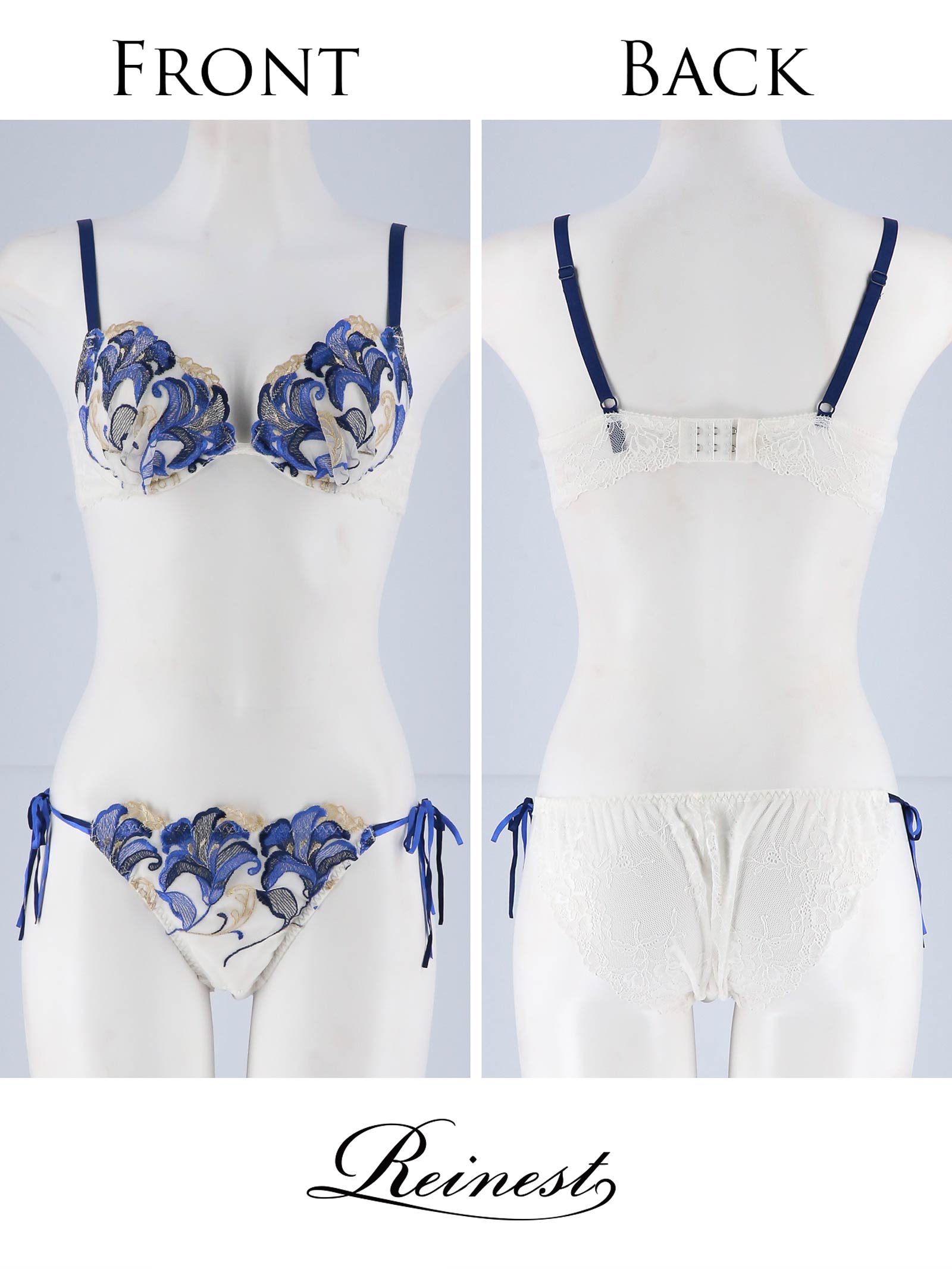 【永尾まりや着用】【Reinest】ディープリリー刺繍ブラジャー&サイド紐バック透けフルバックショーツ - 【公式】247Lingerie