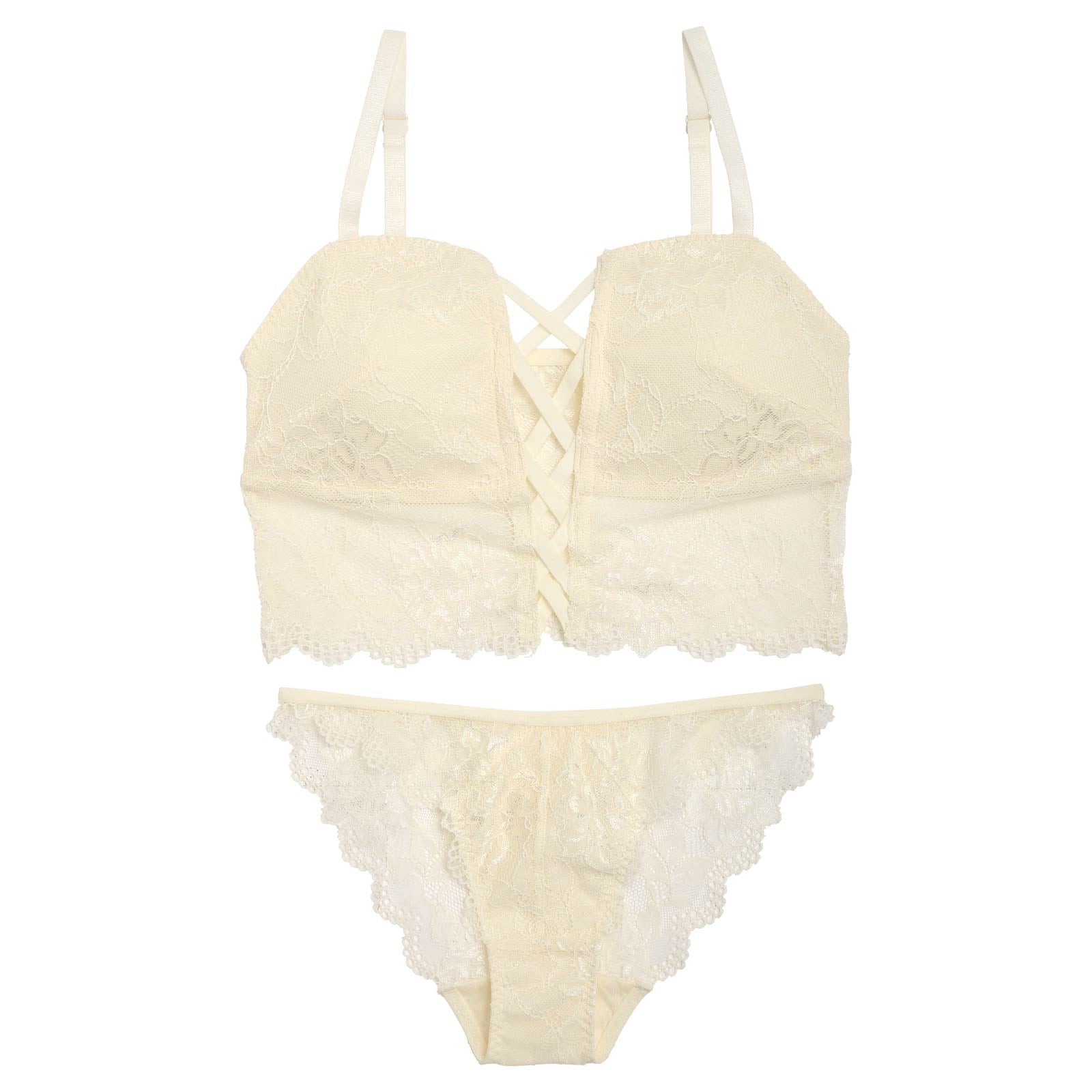 【Reinest】【ノンワイヤー】センシュアルレースアップブラジャー&バック透けフルバックショーツ