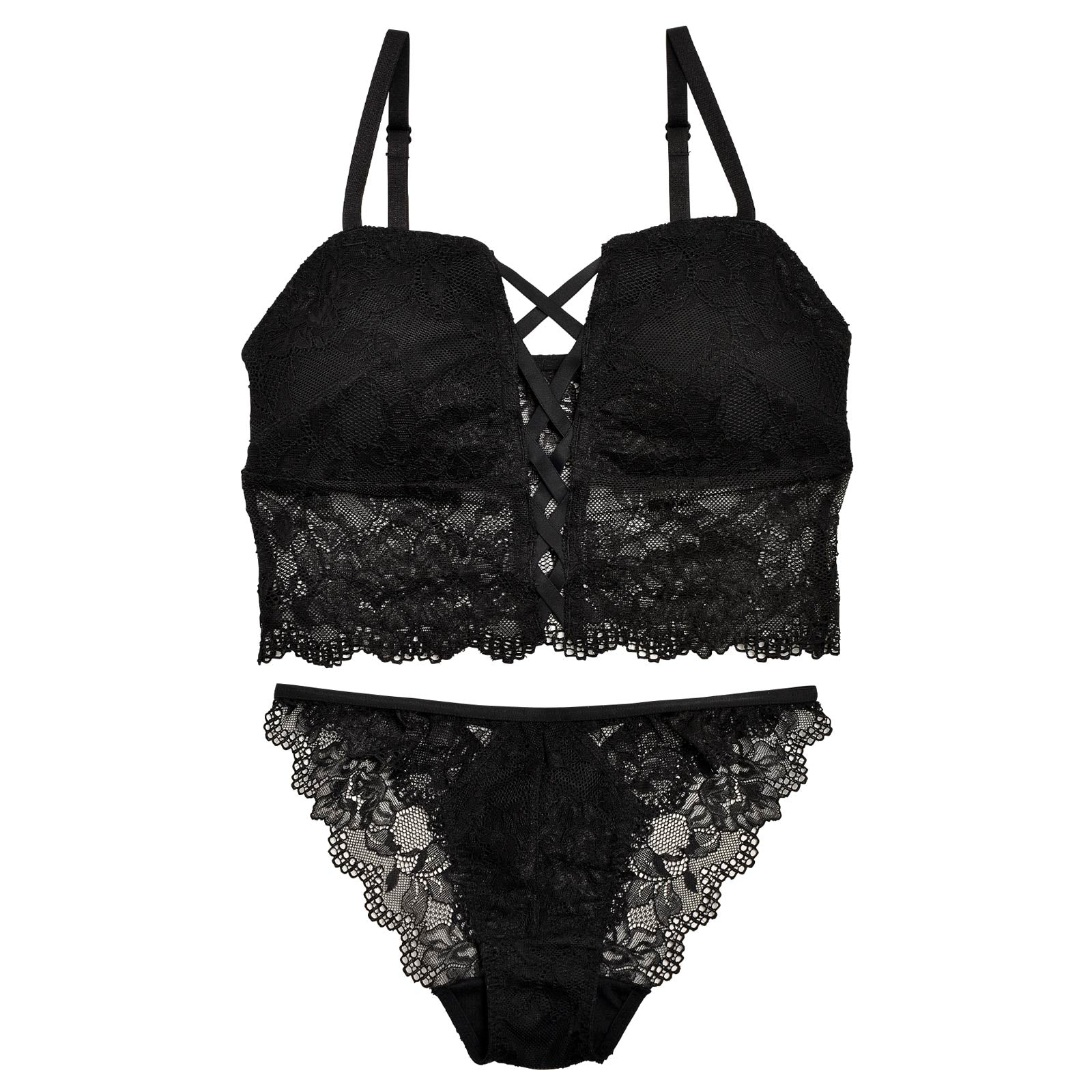 【Reinest】【ノンワイヤー】センシュアルレースアップブラジャー&バック透けフルバックショーツ