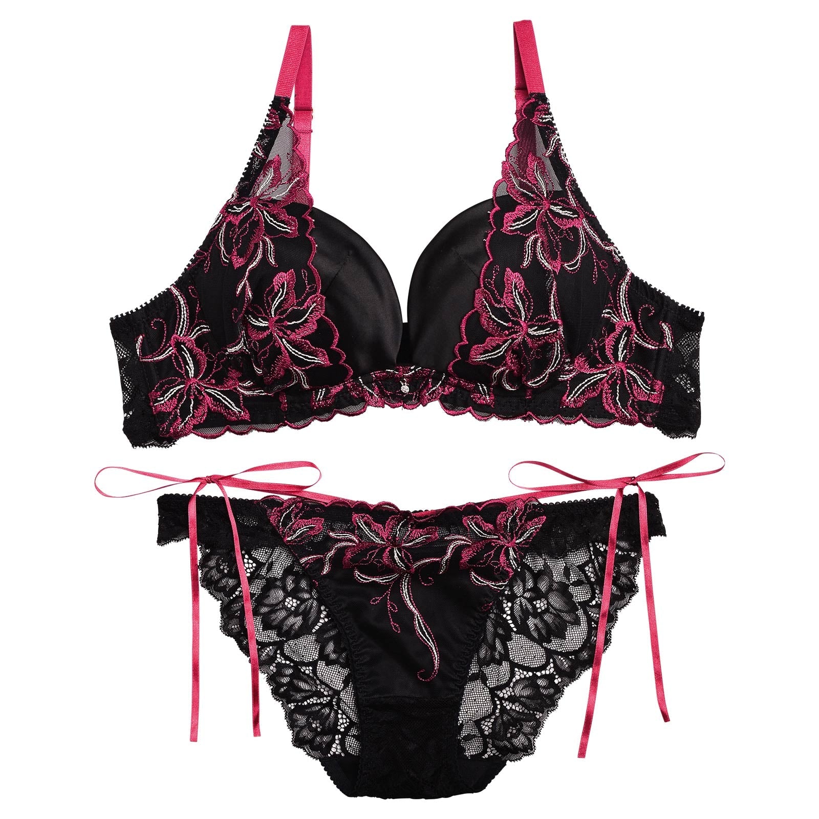 【Reinest】アドラーブルフラワーブラジャー&サイド紐バック透けフルバックショーツ