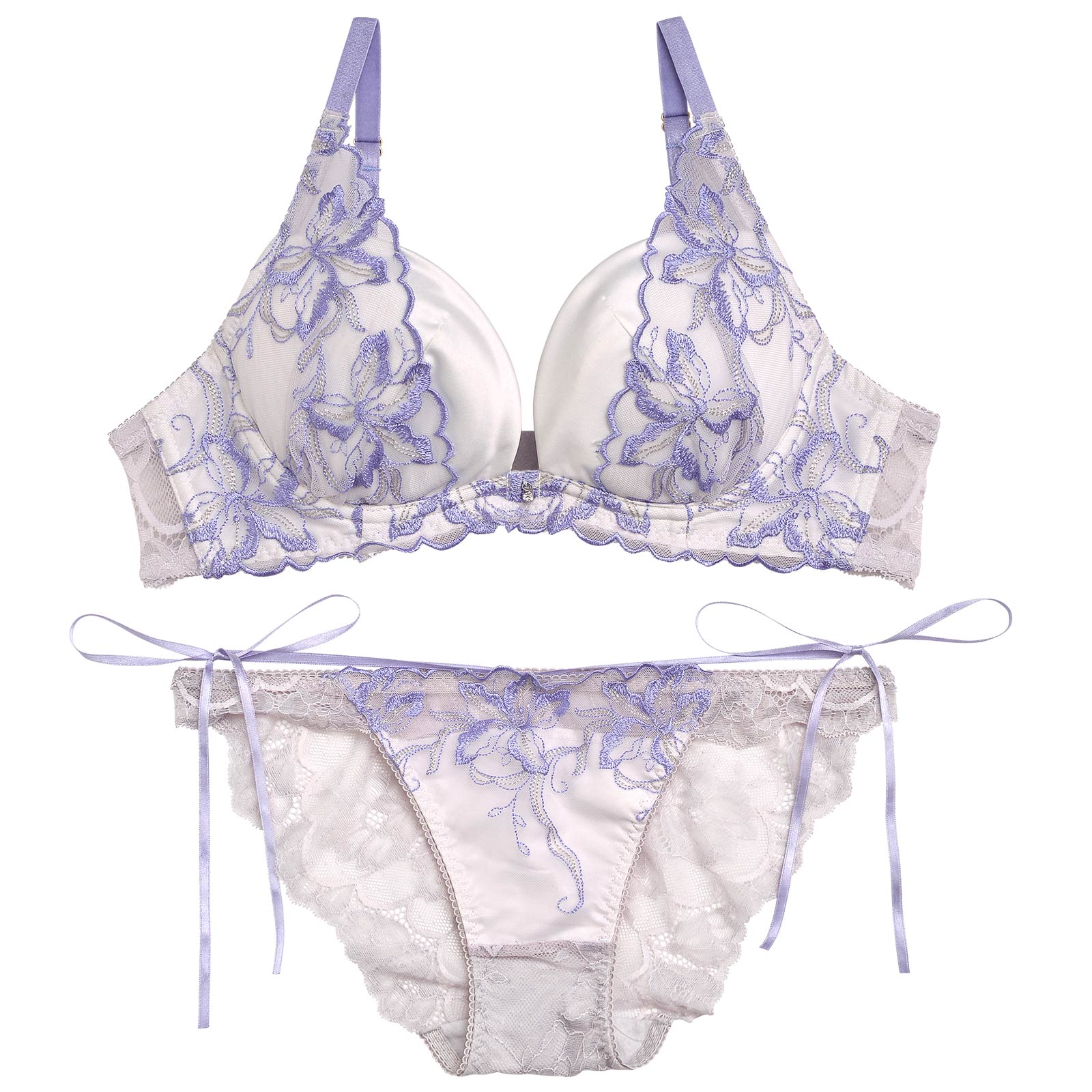 【Reinest】アドラーブルフラワーブラジャー&サイド紐バック透けフルバックショーツ