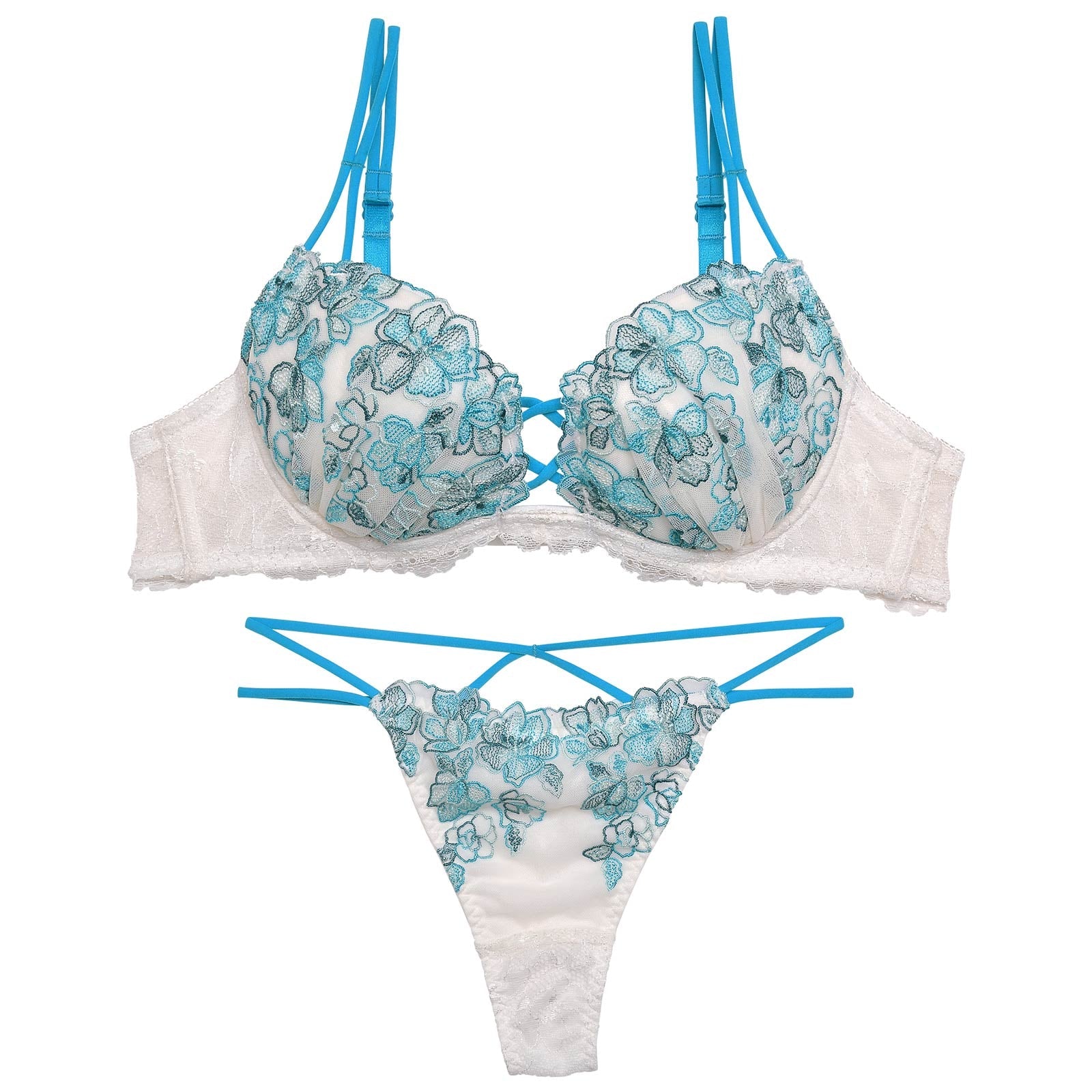 【Reinest】シャルムクロスフローリデブラジャー&バック透けTバックショーツ