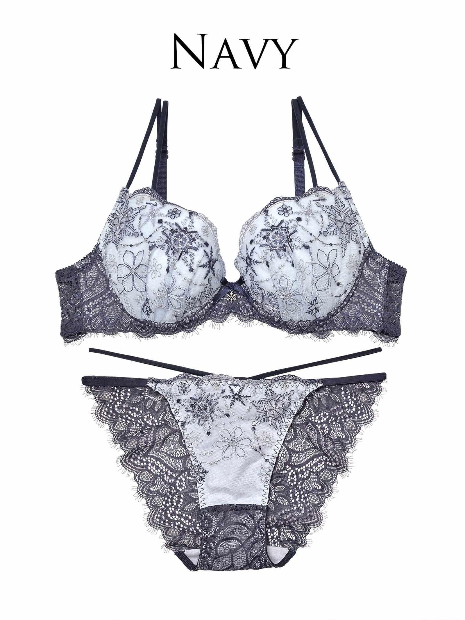 【Reinest】ファンシースノークリスタルブラジャー&バック透けフルバックショーツ - 【公式】247Lingerie