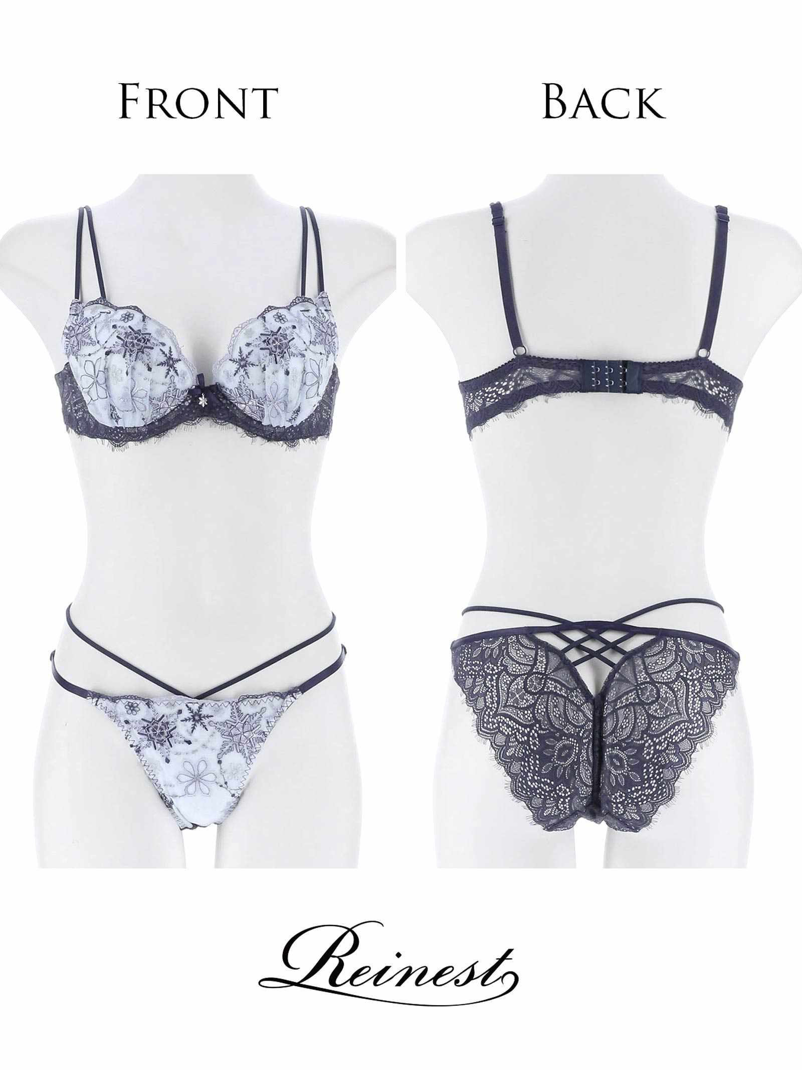12/18新作!【Reinest】ファンシースノークリスタルブラジャー&バック透けフルバックショーツ