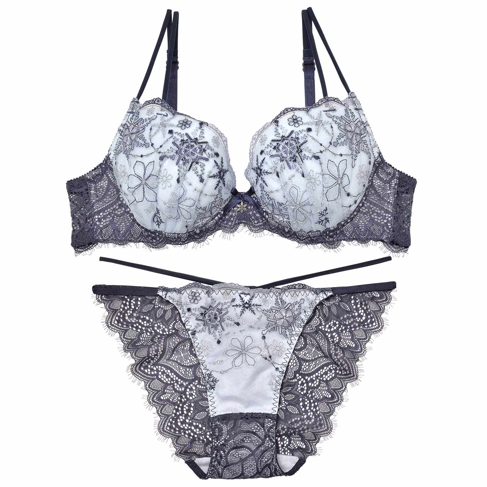 【Reinest】ファンシースノークリスタルブラジャー&バック透けフルバックショーツ