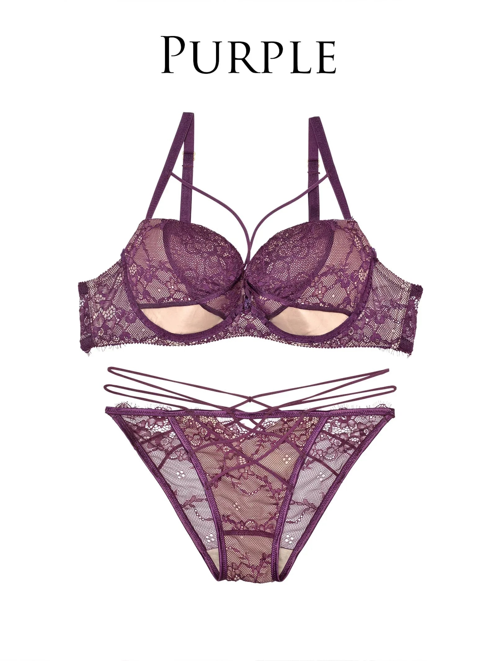 【Reinest】アトラクティブレーシィクロスブラジャー&バック透けフルバックショーツ - 【公式】247Lingerie