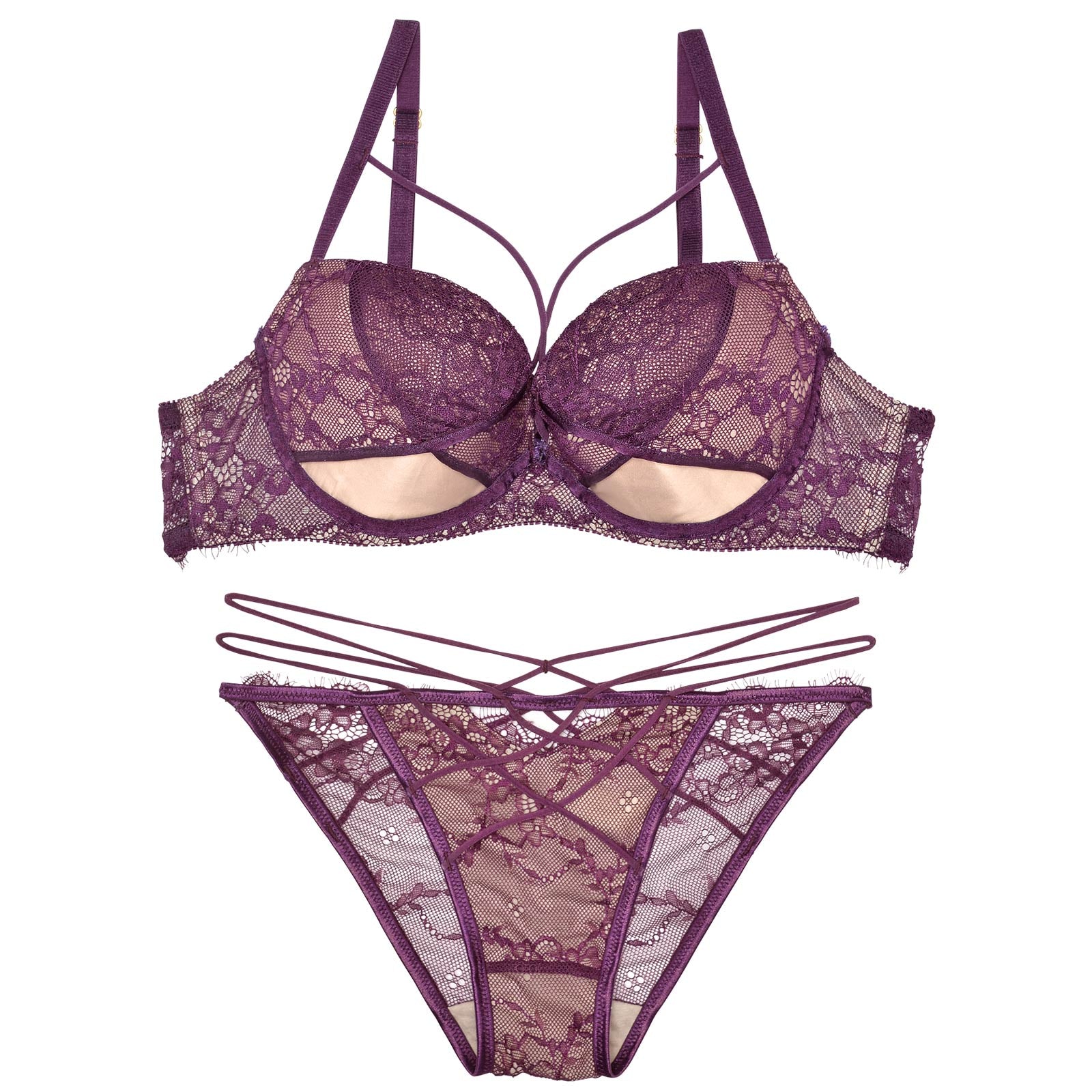 【Reinest】アトラクティブレーシィクロスブラジャー&バック透けフルバックショーツ