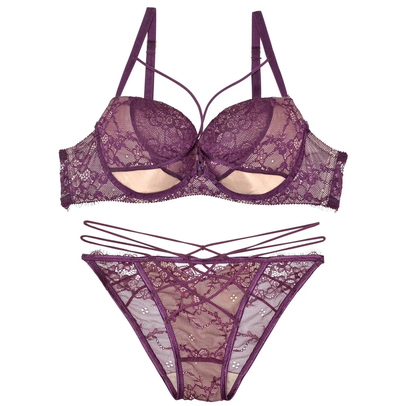 【Reinest】アトラクティブレーシィクロスブラジャー&バック透けフルバックショーツ - 【公式】247Lingerie