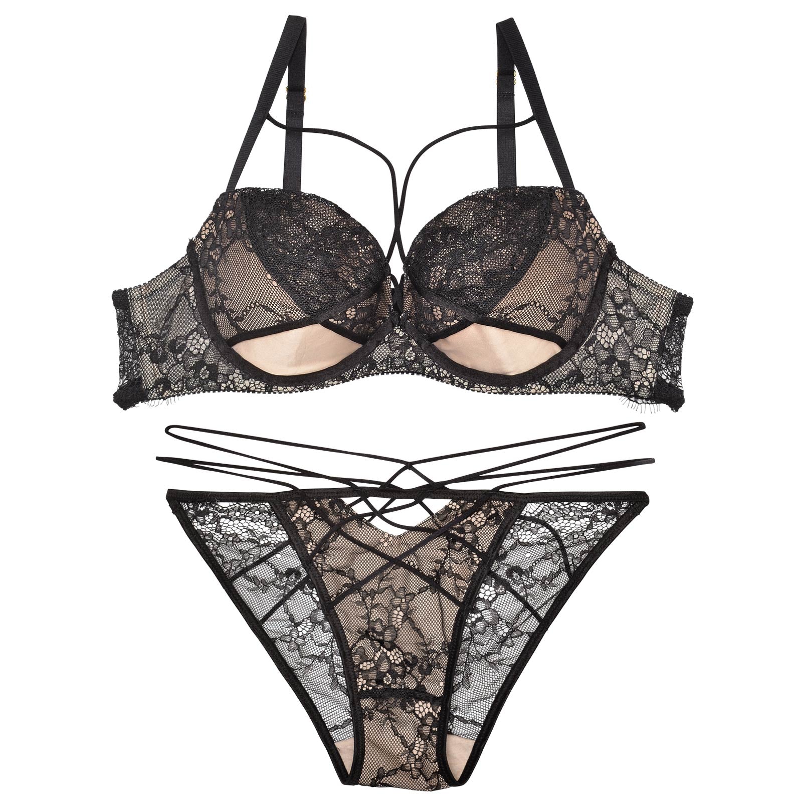 【Reinest】アトラクティブレーシィクロスブラジャー&バック透けフルバックショーツ