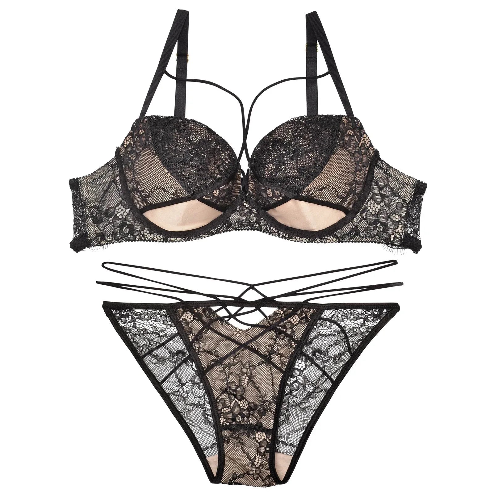 【Reinest】アトラクティブレーシィクロスブラジャー&バック透けフルバックショーツ - 【公式】247Lingerie