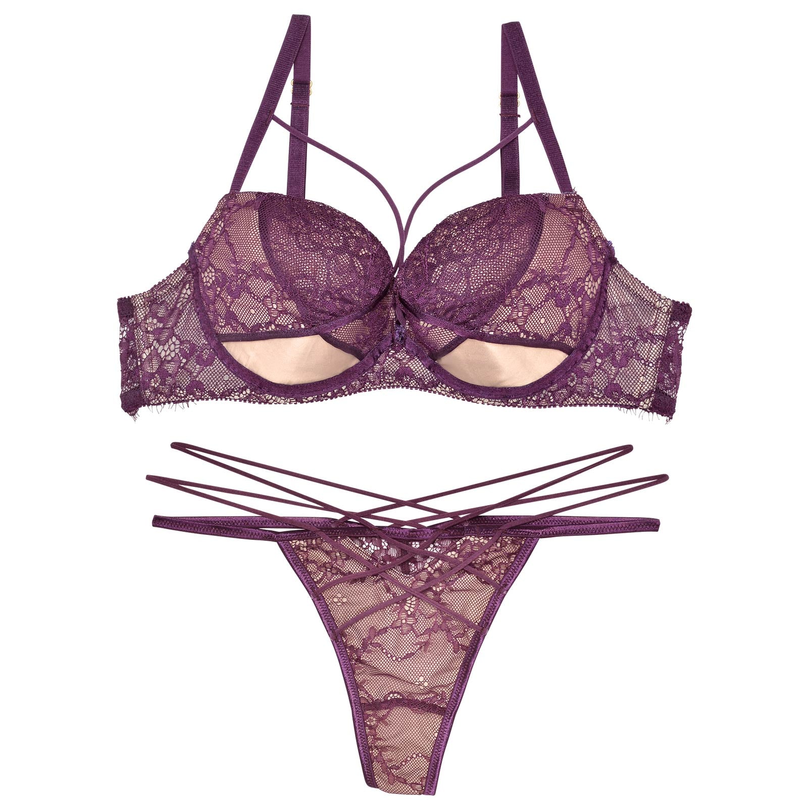 【Reinest】アトラクティブレーシィクロスブラジャー&バック透けTバックショーツ