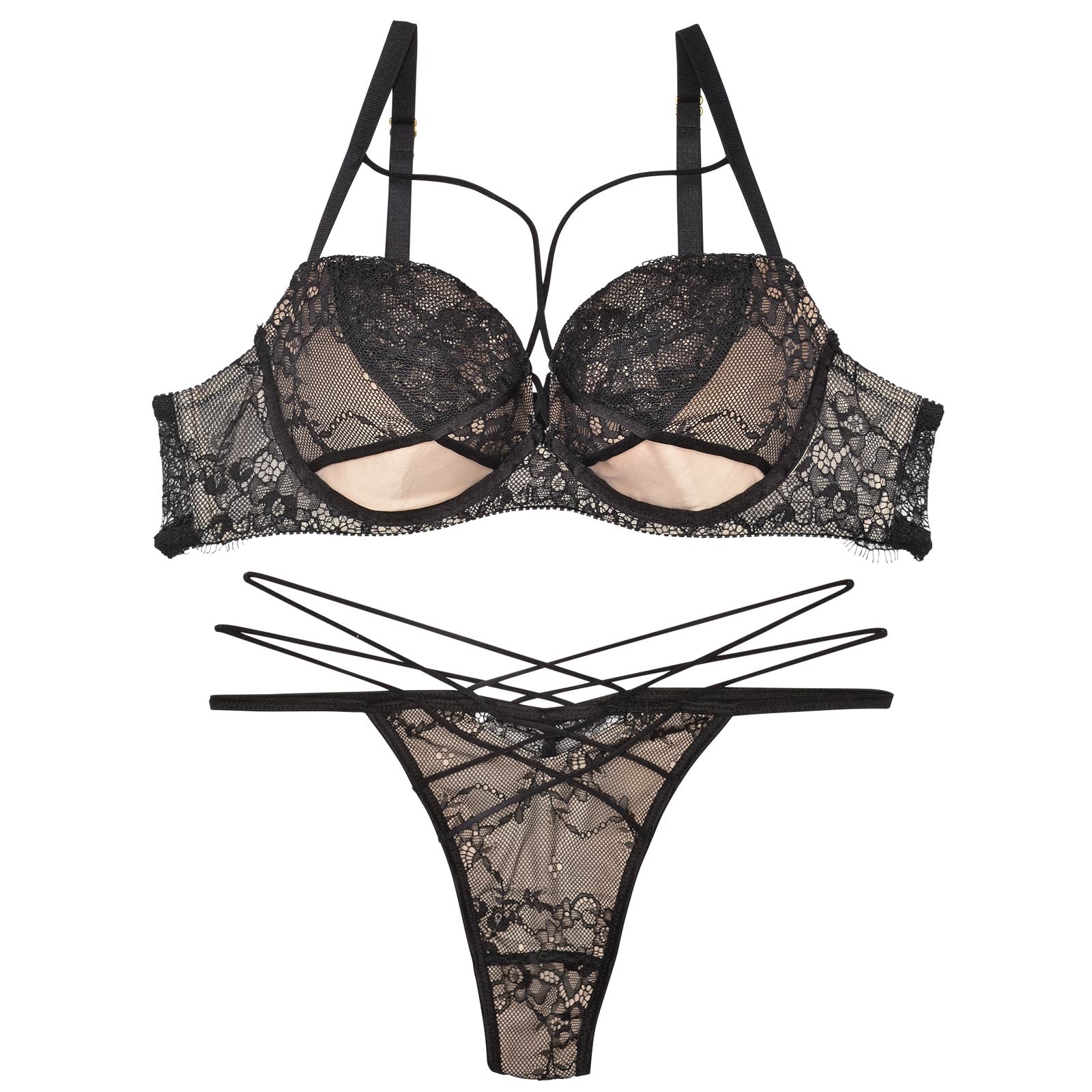 【Reinest】アトラクティブレーシィクロスブラジャー&バック透けTバックショーツ