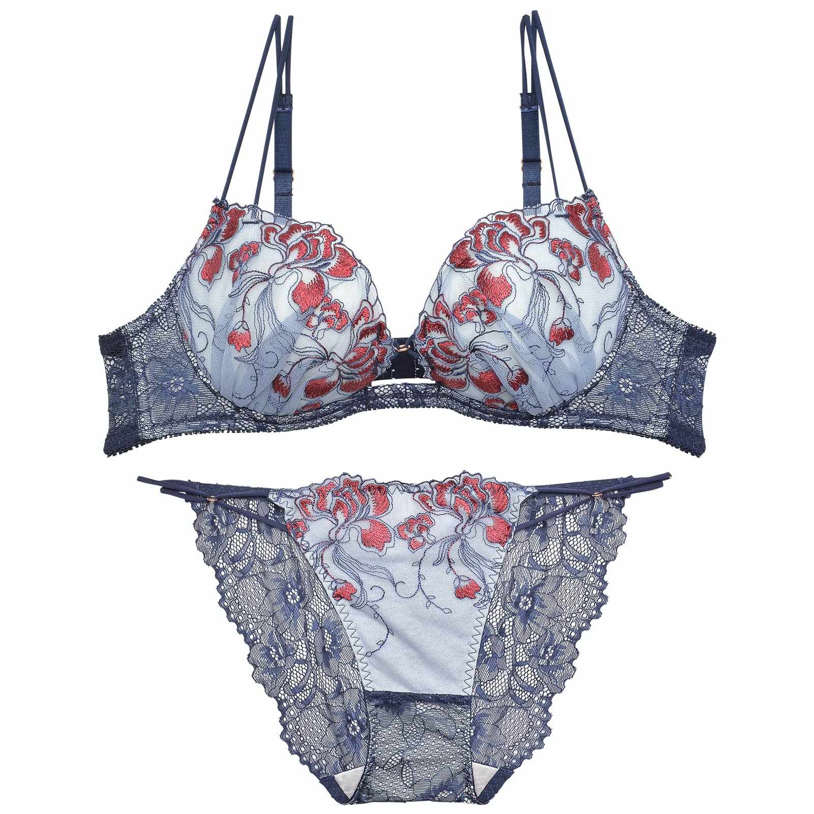 【Reinest】クラッシービビッドフラワーブラジャー&バック透けフルバックショーツ