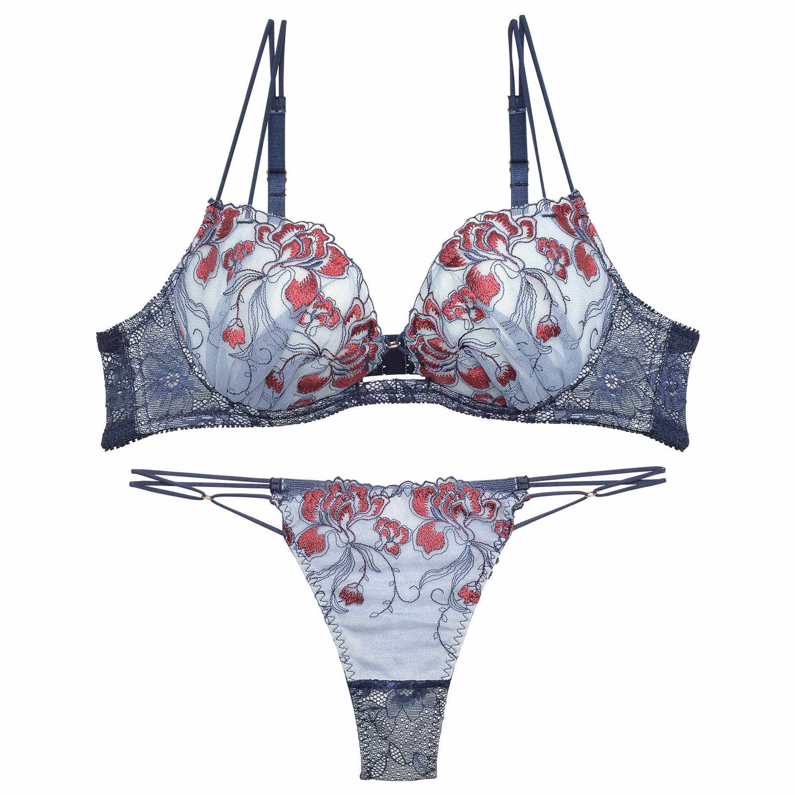 【Reinest】クラッシービビッドフラワーブラジャー&バック透けTバックショーツ