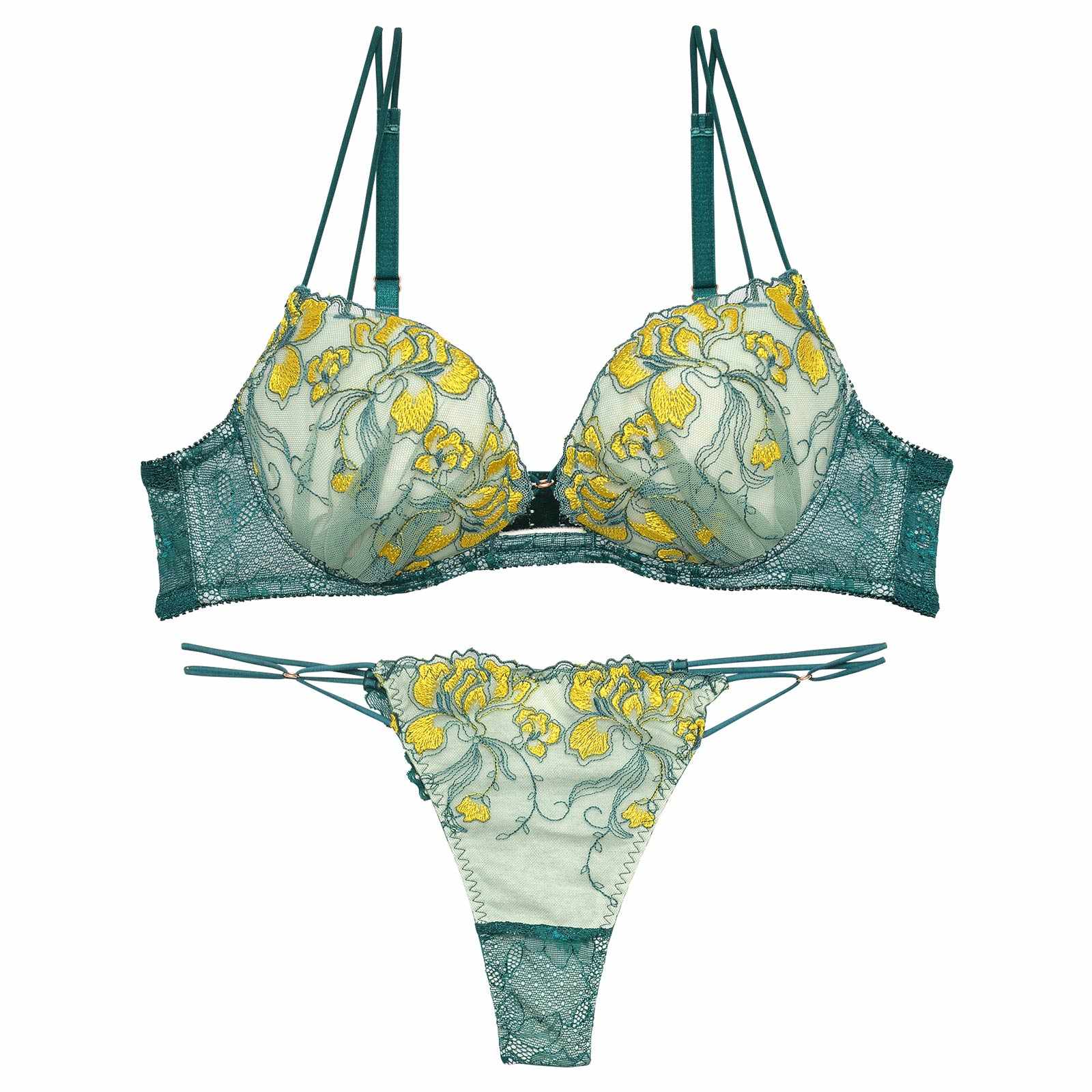 【Reinest】クラッシービビッドフラワーブラジャー&バック透けTバックショーツ