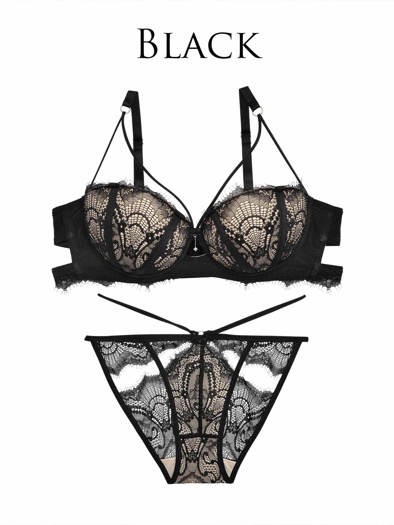 【Reinest】ヌーディーカットレースストリングブラジャー&バック透けフルバックショーツ - 【公式】247Lingerie