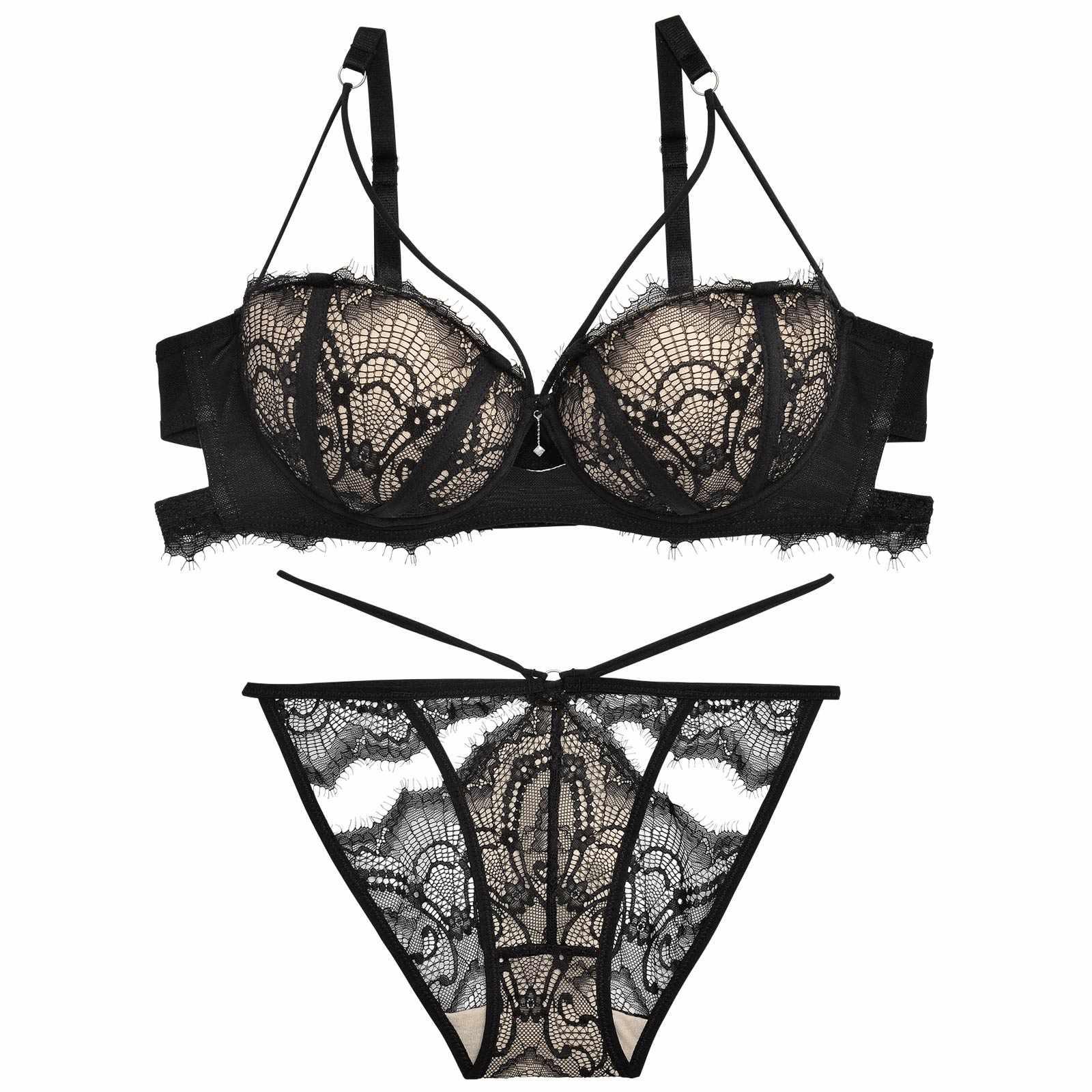 【Reinest】ヌーディーカットレースストリングブラジャー&バック透けフルバックショーツ - 【公式】247Lingerie