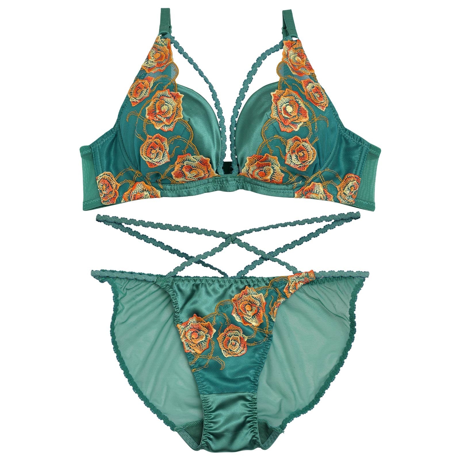 【Reinest】クラシカルグラデーションローズブラジャー&バック透けフルバックショーツ