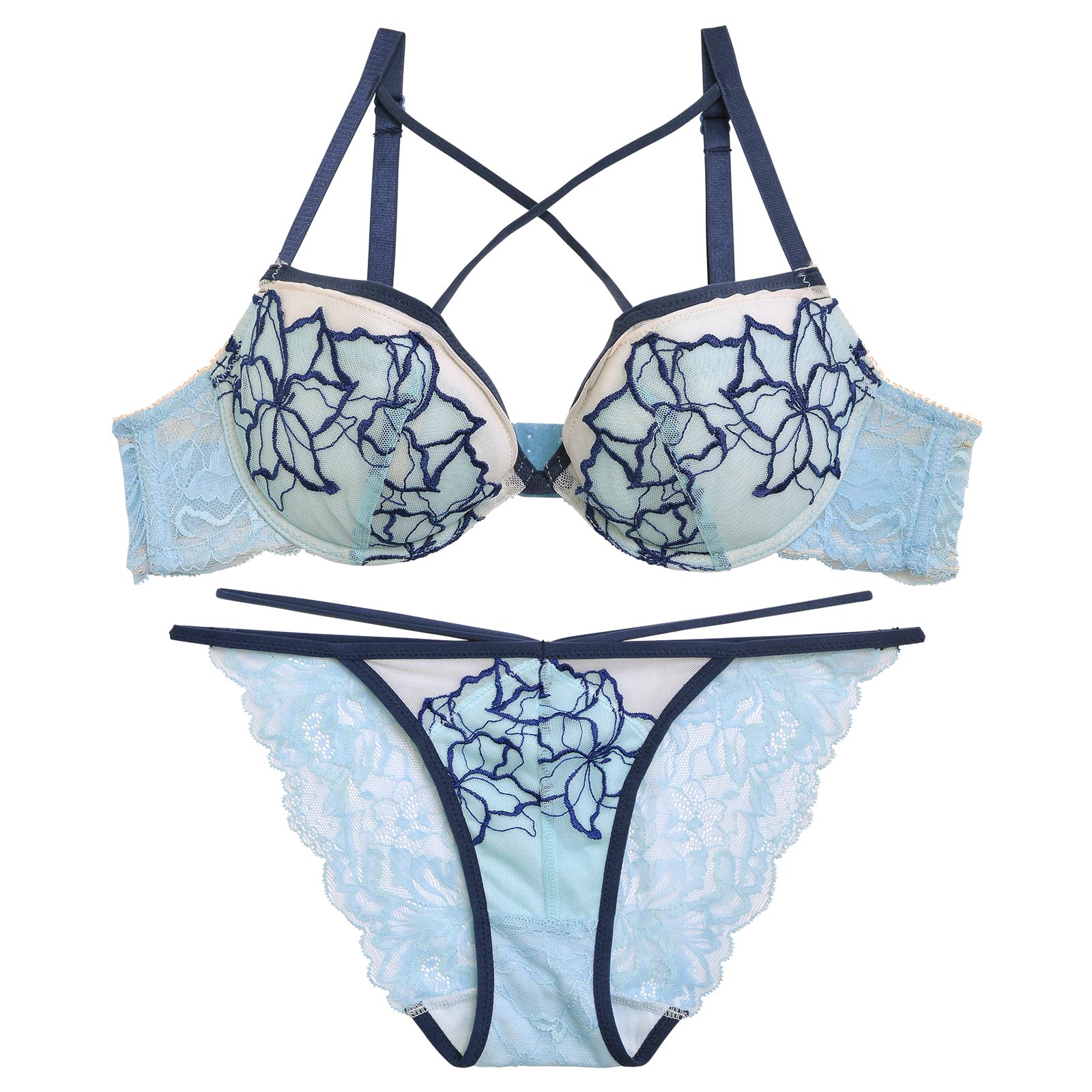 【Reinest】ベルフルールコードブラジャー&バック透けフルバックショーツ