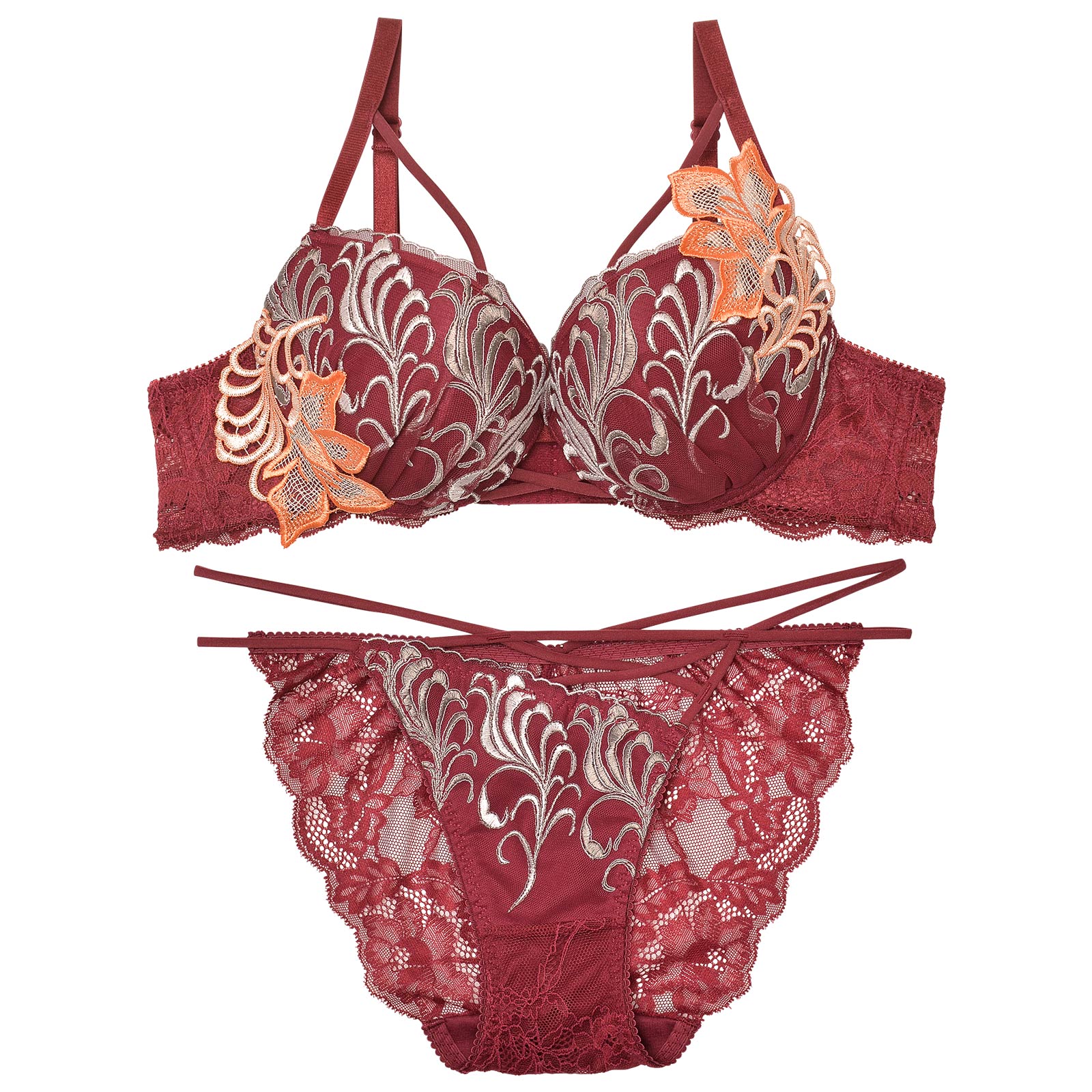 【Reinest】ボタニカルビューティーリーフブラジャー&バック透けフルバックショーツ