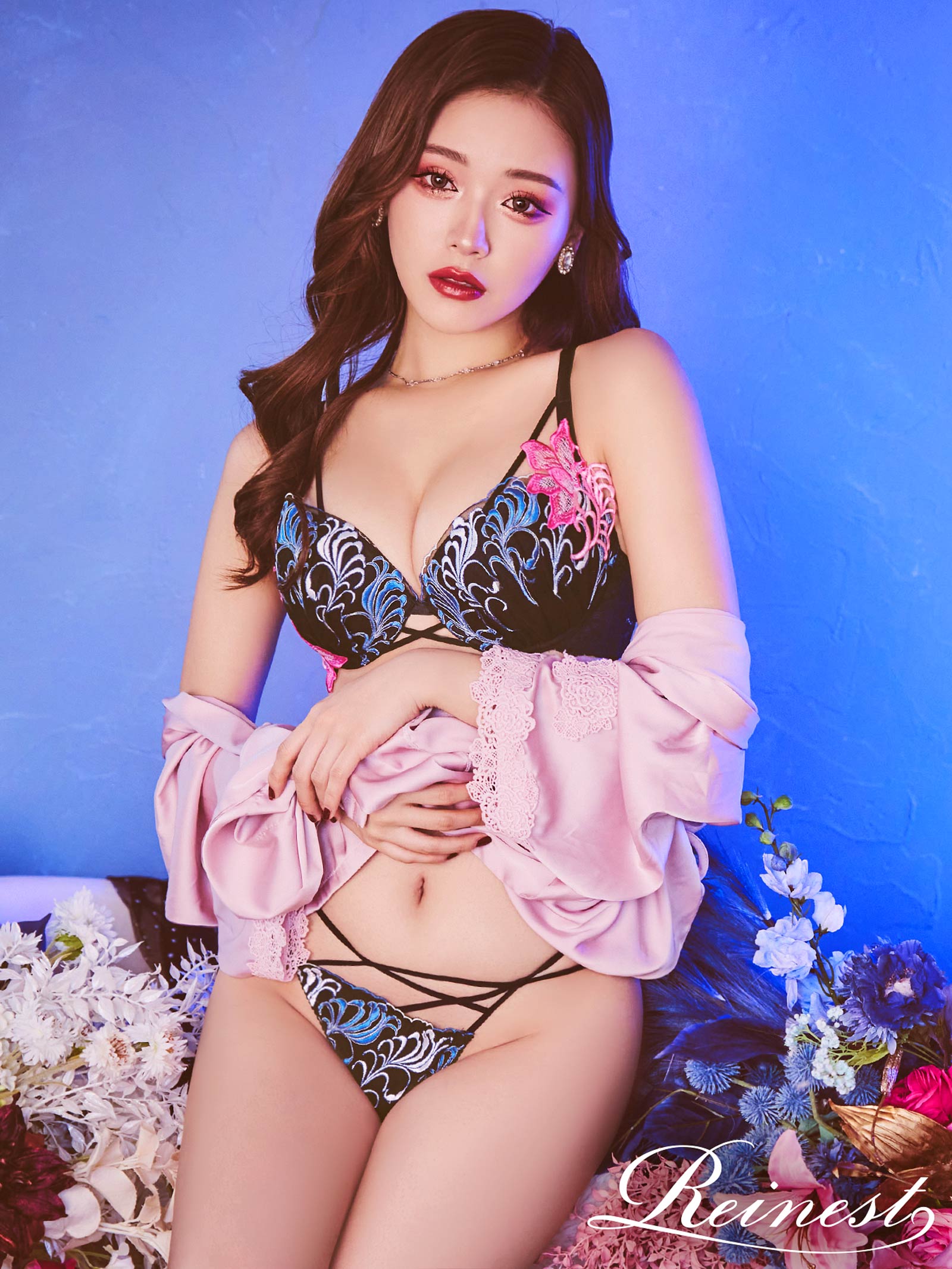 12/25新作!【Reinest】ボタニカルビューティーリーフブラジャー&バック透けTバックショーツ