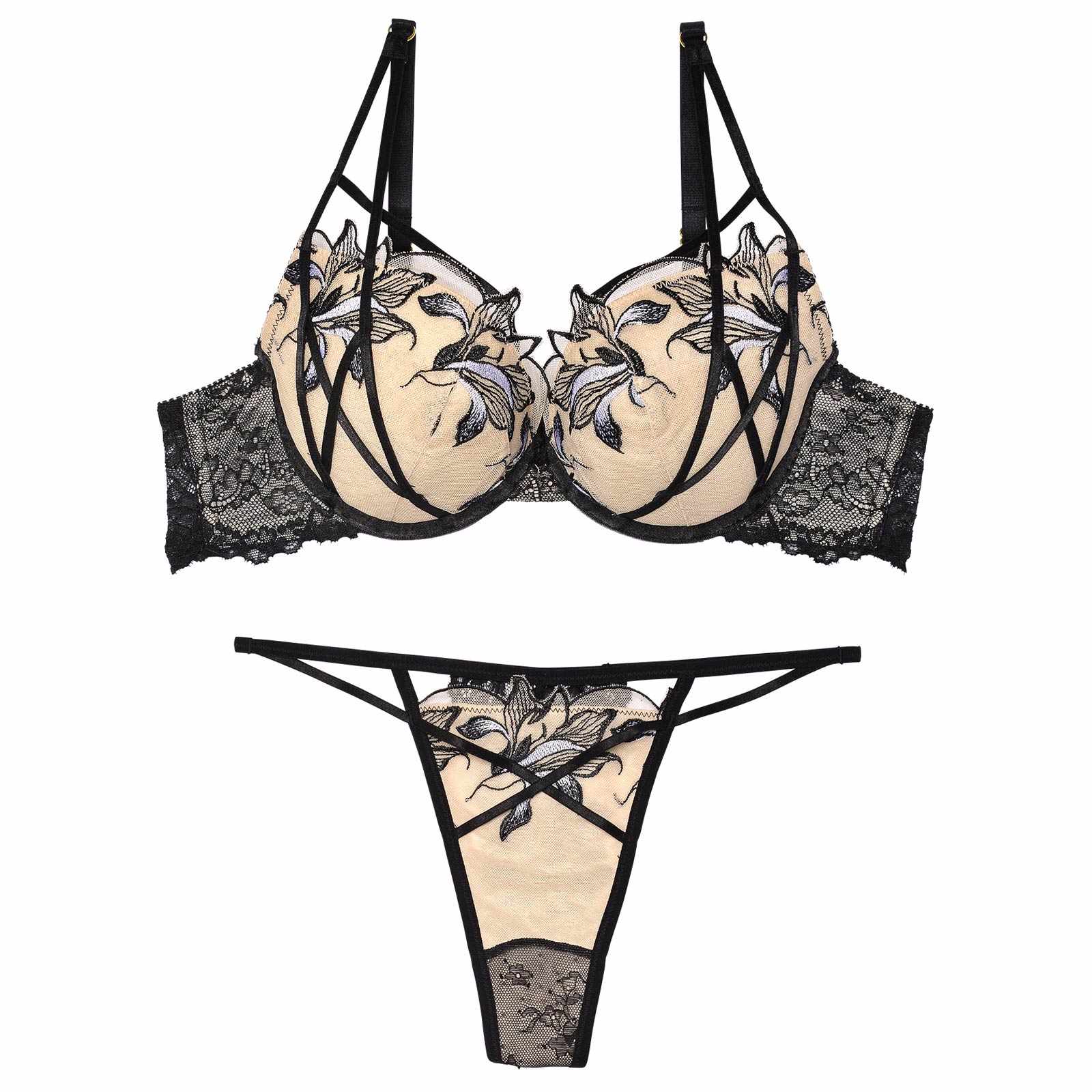 【Reinest】アンティークリリーコードブラジャー&バック透けTバックショーツ