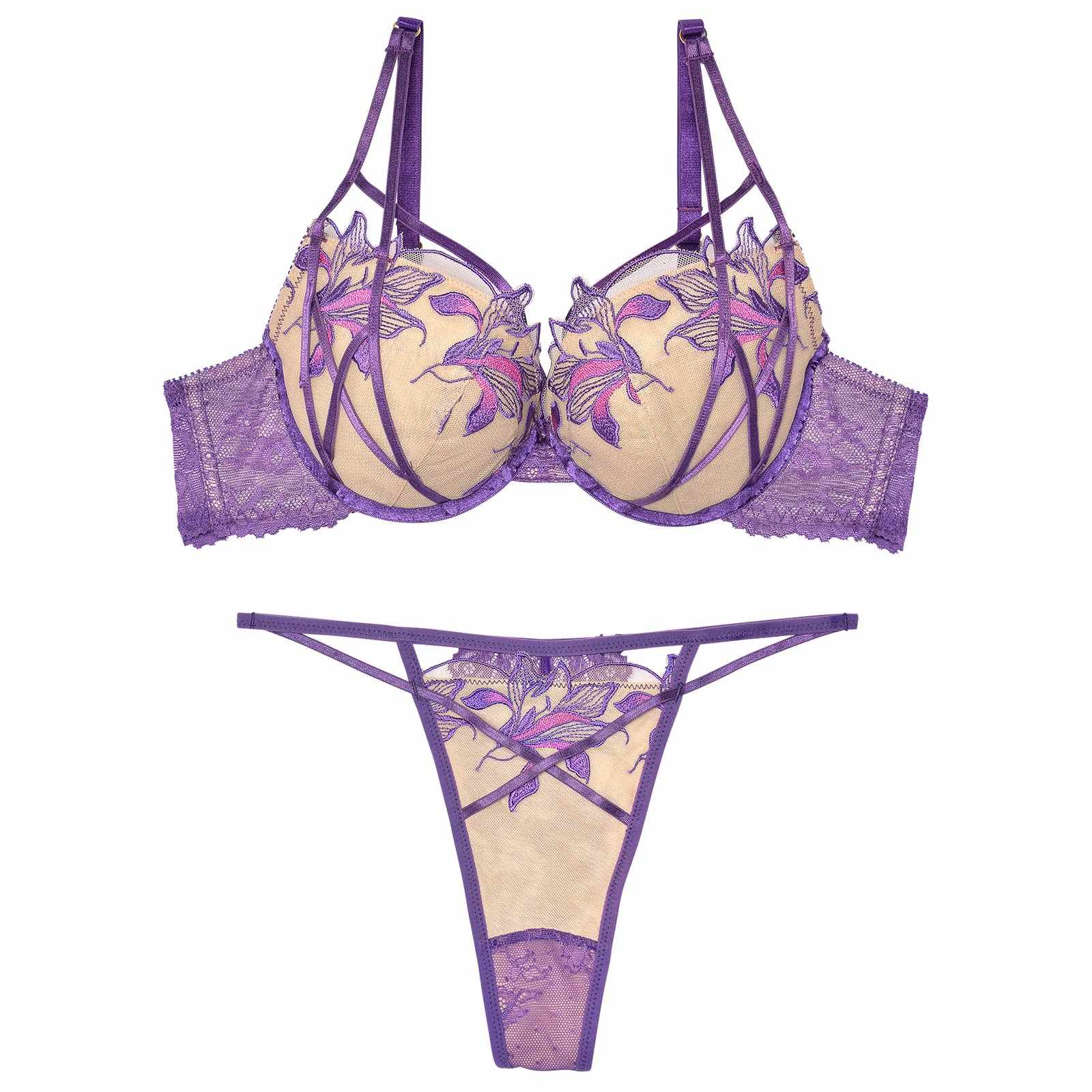 【Reinest】アンティークリリーコードブラジャー&バック透けTバックショーツ