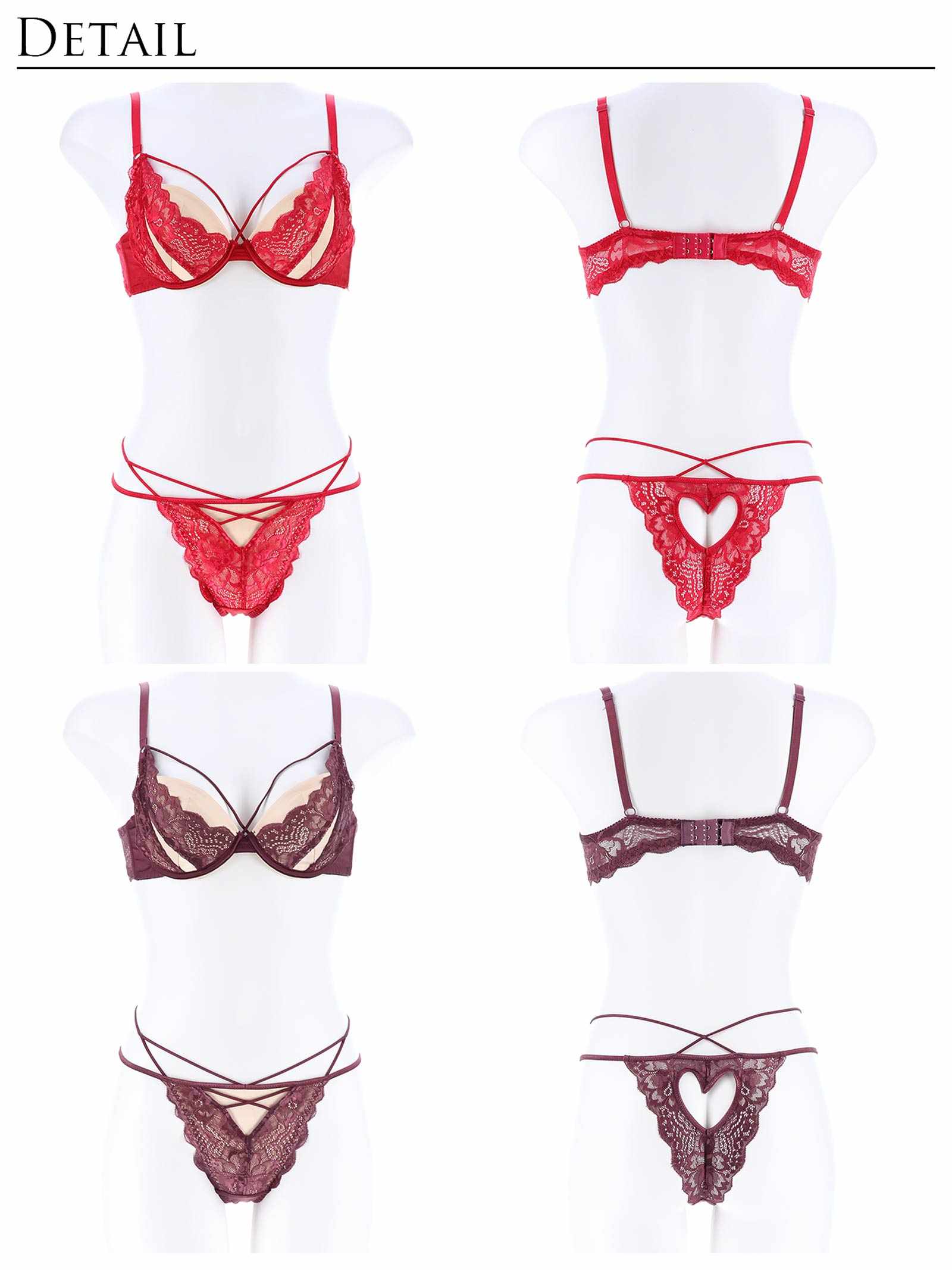 1/22新作!【Reinest】ロマンスハートレーシィブラジャー&バック透けTバックショーツ